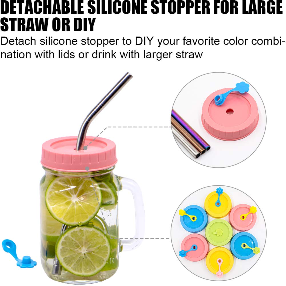 Rust-Proof BPA-Free Plastic Canning Lids with Straw Hole, Stoppers & Silicone Rings - 26 Pack Mason Jar Accessories for Drinking, Food Storage & Meal Prep - Includes Cleaning Brush for Easy Maintenance