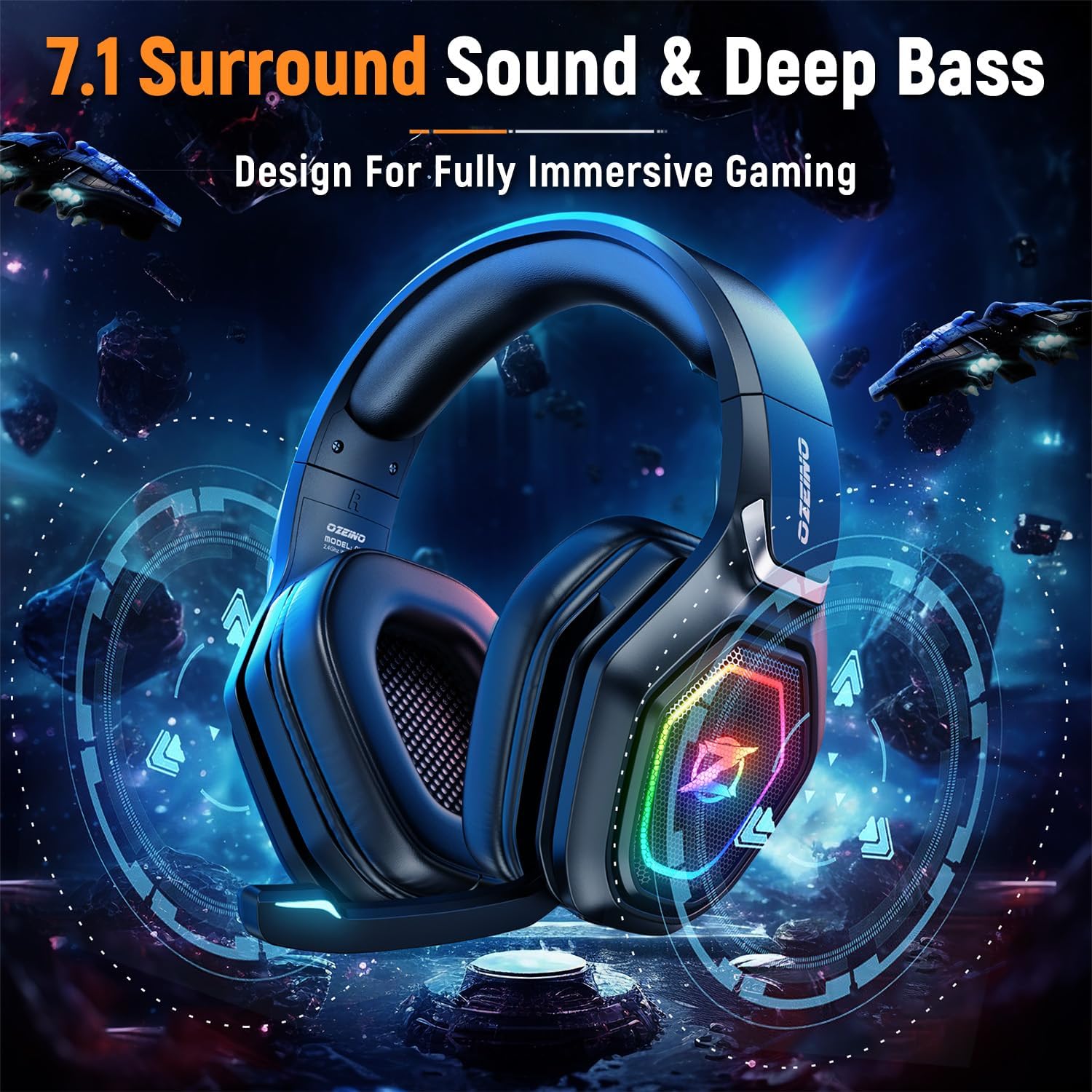 2.4GHz Wireless Gaming Headset with Microphone - 30H Battery, RGB Lighting, USB/Type-C Dongle for PS5, PS4, PC, Mobile - Perfect for Competitive Gaming & Late-Night Sessions