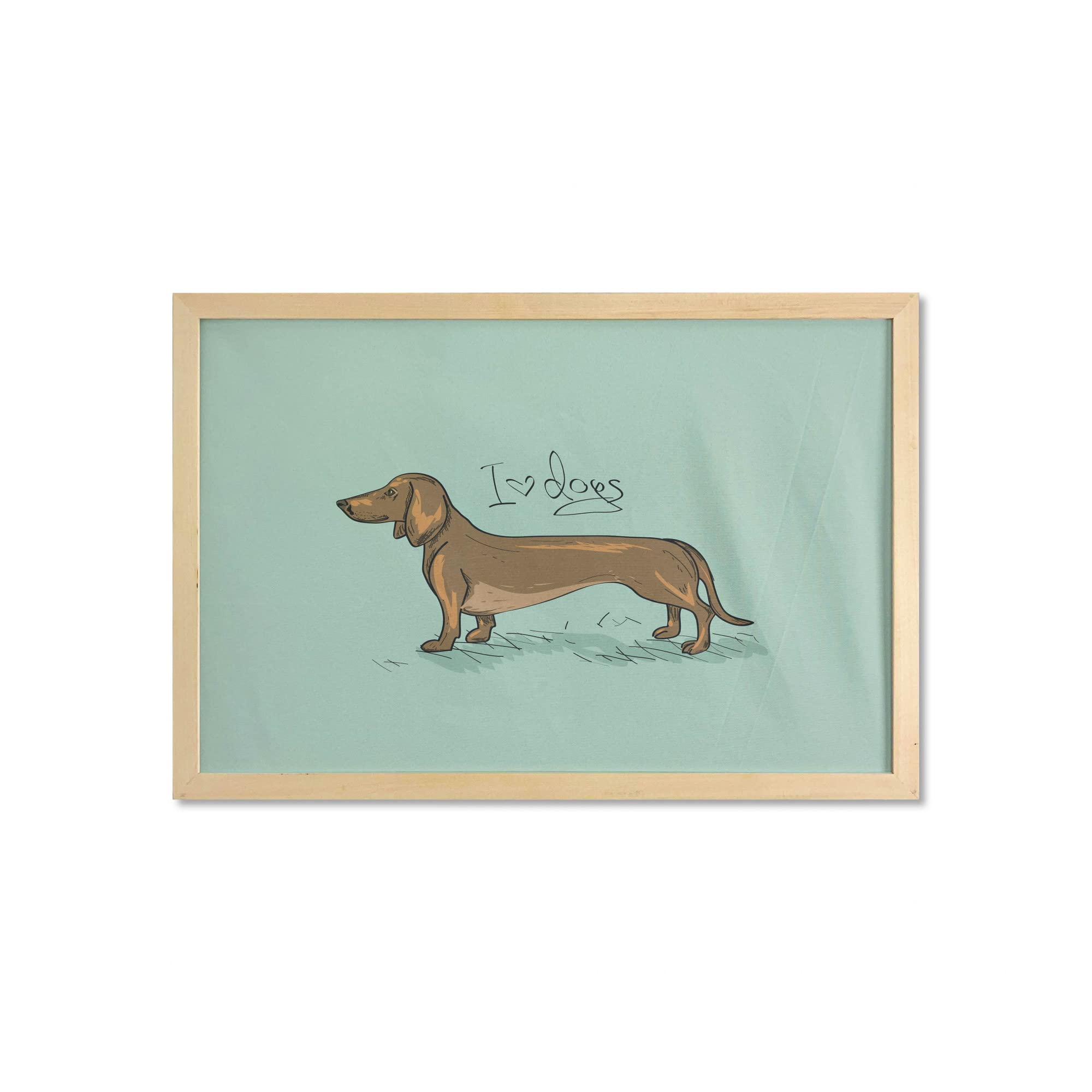 Ambesonne Framed Dachshund Wall Art - Abstract Turquoise Background with Purebred Puppy Print - 35x23 Inch Fabric Poster for Bathroom, Living Room & Dorm Decor - Perfect for Pet Lovers & Modern Home Interiors