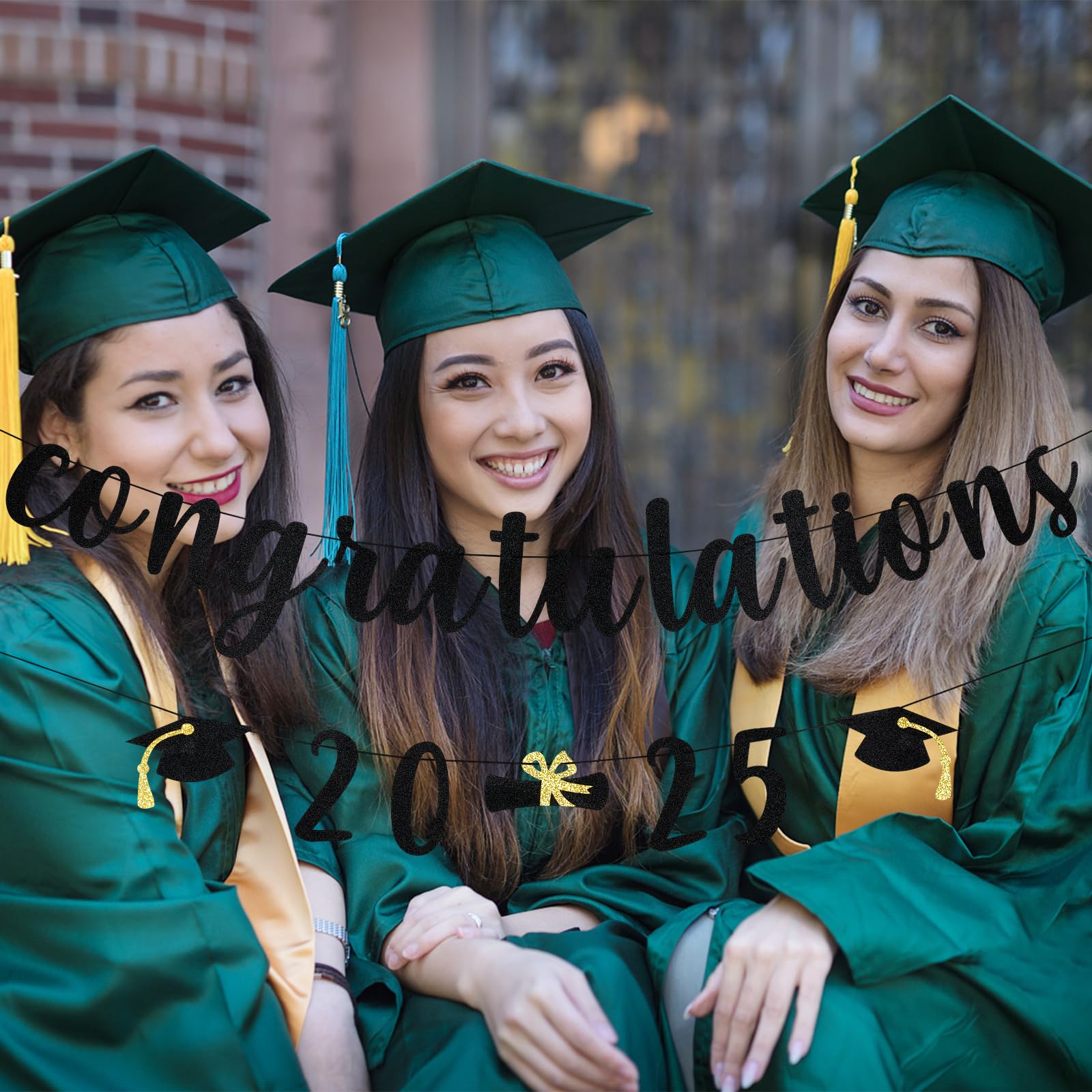 2025 Black Glitter Graduation Banner - Congratulations Graduation Party Decorations for College, High School & University - Perfect for Graduation Ceremony, Party Backdrop & Photo Booth Decor