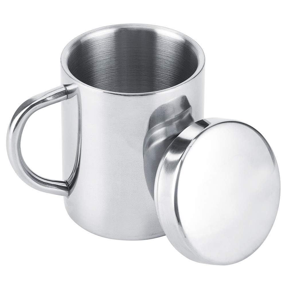 Premium 7.5oz/220ml Stainless Steel Coffee Mug with Lid & Handle - Unbreakable Double Wall Insulated Travel Cup for Camping, Hiking & Office - Shatterproof Tea & Coffee Mug for Hot & Cold Beverages - Ideal for Outdoor Adventures, Daily Commute & Home Use