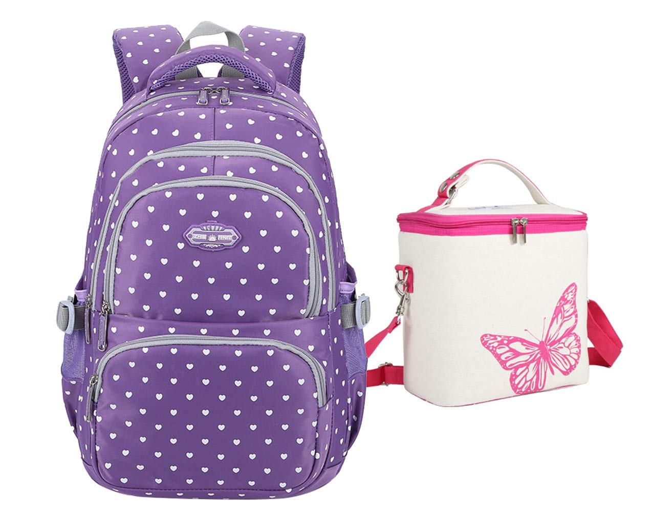 Tonlen Kids Girls Backpack with Lunchbox - Durable School Backpack for Elementary, Middle & High School Students - Purple Bookbag for Girls - Perfect for School, Travel & Daily Use