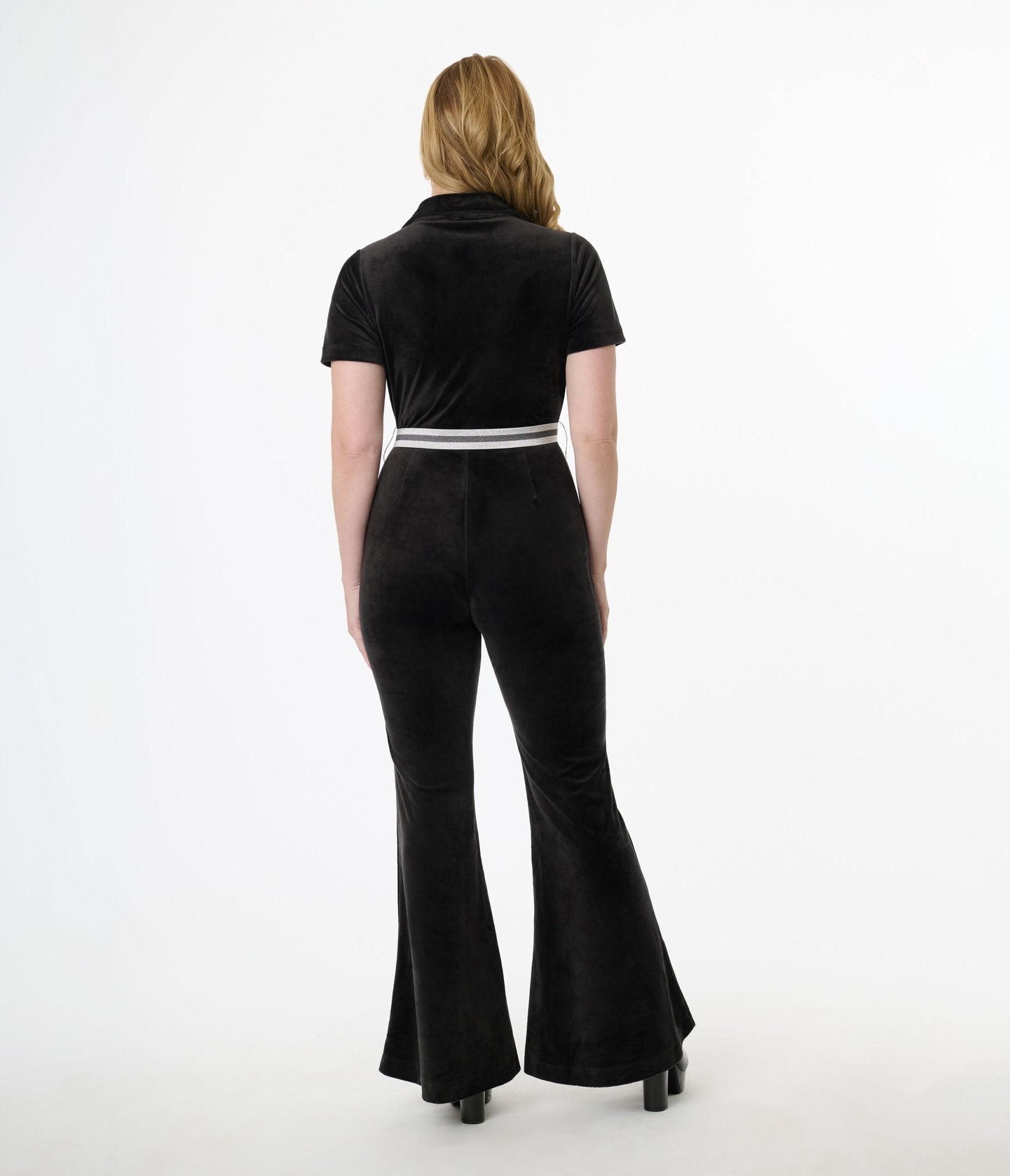 Vintage 1960s Black Belted Flare Jumpsuit by Smak Parlour - Retro High Waisted Wide Leg Romper for Women, Perfect for Halloween Costume, Themed Parties & 60s Fashion Events