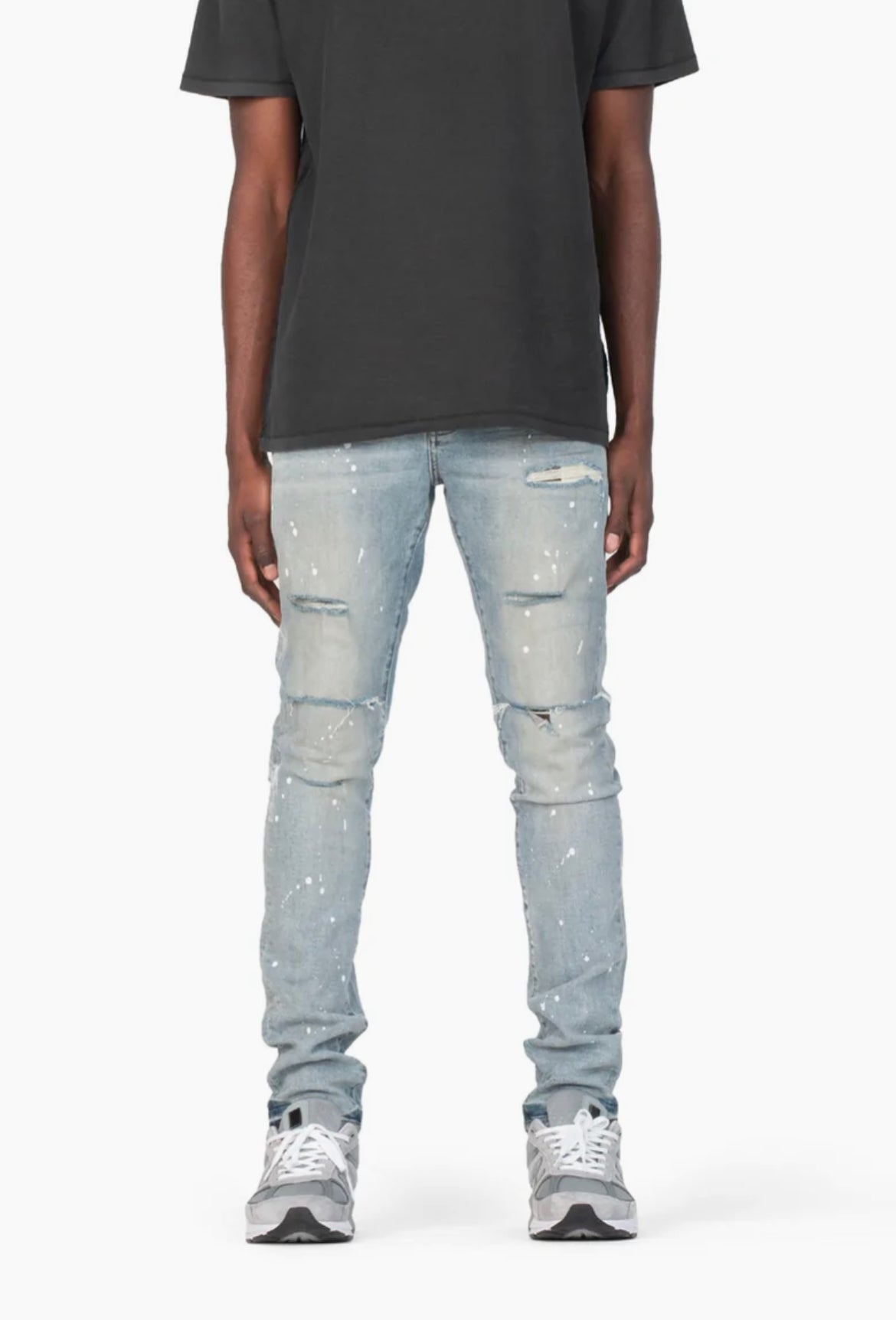 Purple Brand P001 LIP Light Indigo Paint Washed Slim Fit Jeans for Men - Trendy Distressed Denim Pants for Casual Wear & Street Style
