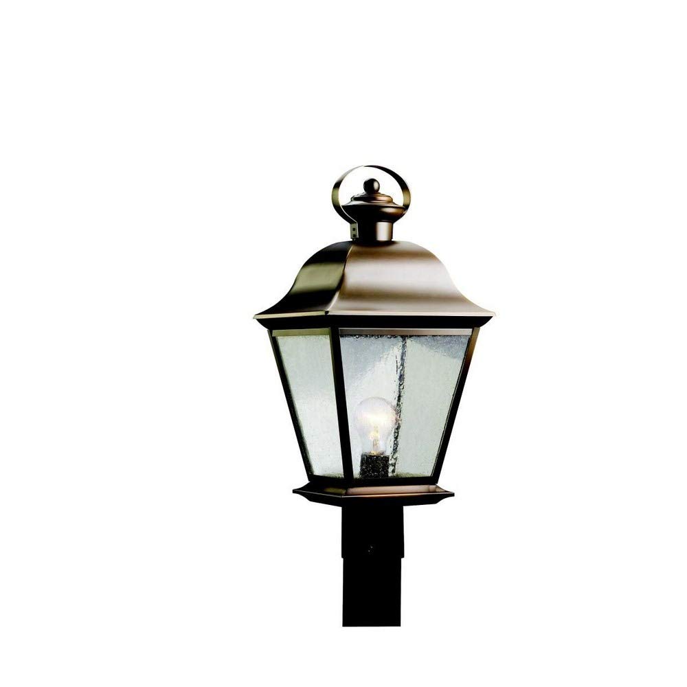 Kichler Mount Vernon 19.5 Inch 1-Light Outdoor Post Light Fixture with Clear Seeded Glass in Olde Bronze Finish - Perfect for Porch, Patio, Garden and Driveway Lighting