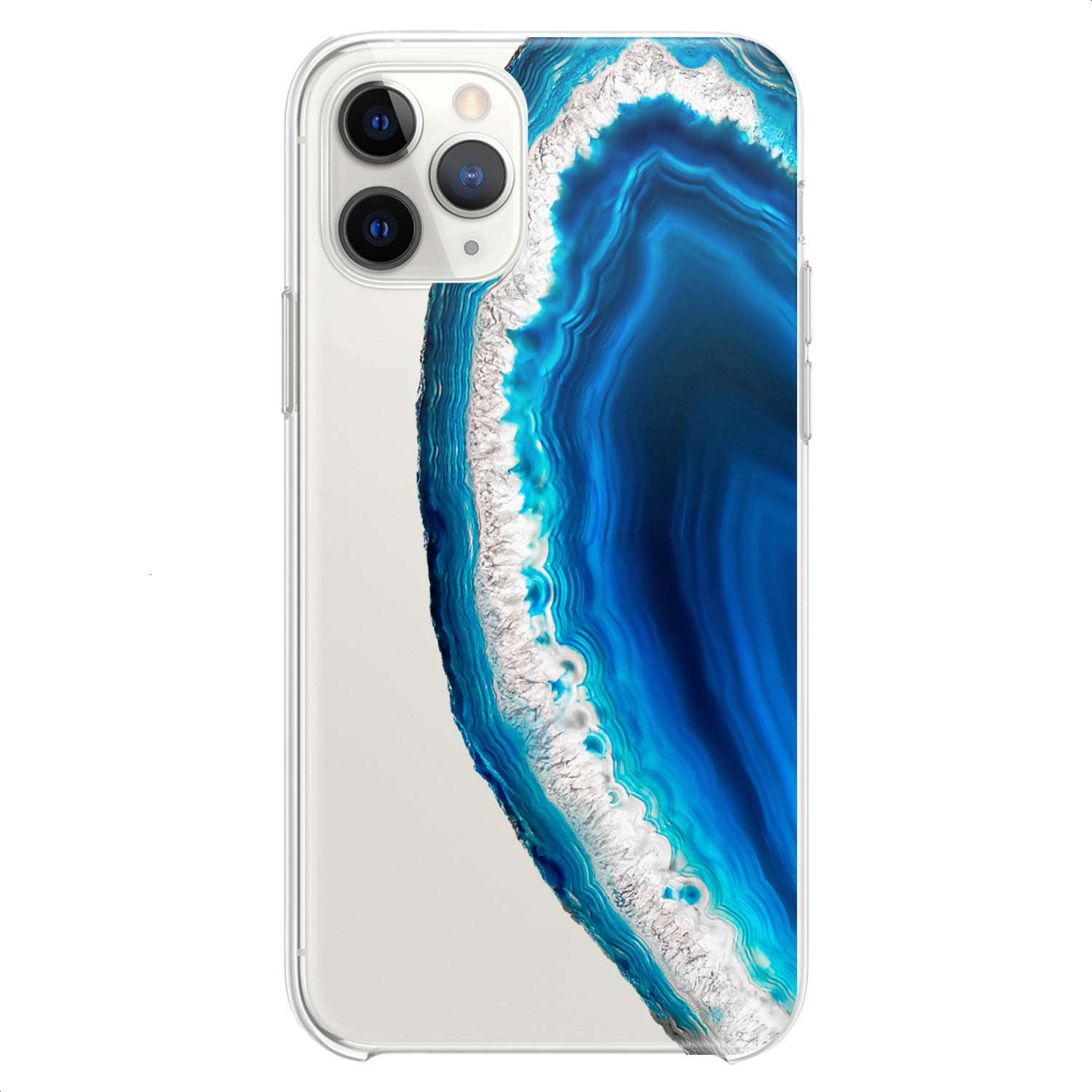 **Durable TPU Phone Case for iPhone 16/15/14/13/12/11 Pro Max/Plus/Mini/XS/XR/X/8+/7/6/5/SE - Slim Clear Flexible Silicone Cover with Agate Geode Blue Mineral Art Print - Elegant Design for Women & Girls | Perfect for Daily Use, Travel & Gift Giving**