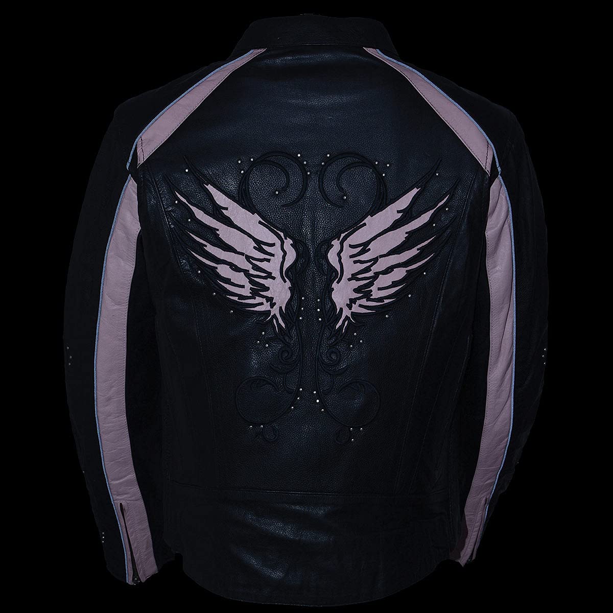 Milwaukee Leather ML1952 Women's Black Embroidered Wing & Stud Design Leather Scooter Jacket - Stylish Motorcycle Riding & Casual Wear for Women