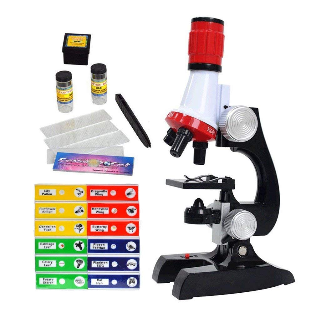 STEM Science Kits for Kids - Beginner Microscope with LED Light 100X 400X 1200X Magnification - Includes 5 Prepared Slides & Blank Slides - Perfect for Classroom Science Projects & Home Learning Activities