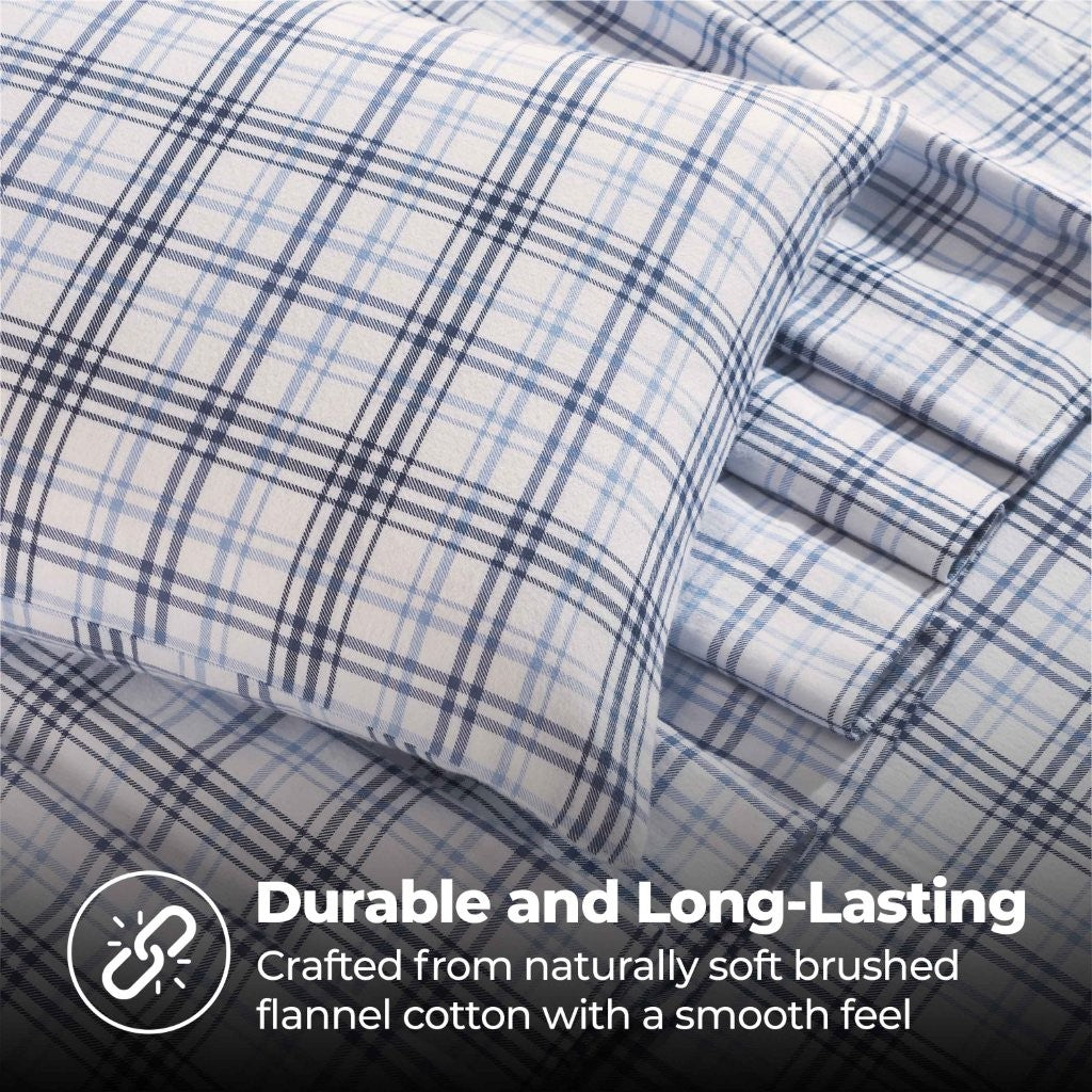 Soft Plaid Flannel Cotton Bed Sheet Set - Classic Farmhouse Style with Deep Pockets - Perfect for Cozy Winter Nights & Rustic Home Decor