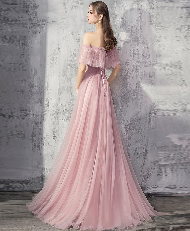 Elegant Pink Tulle Lace Long Prom Dress with Floral Appliques - Formal Evening Gown for Homecoming, Quinceañera & Special Occasions
