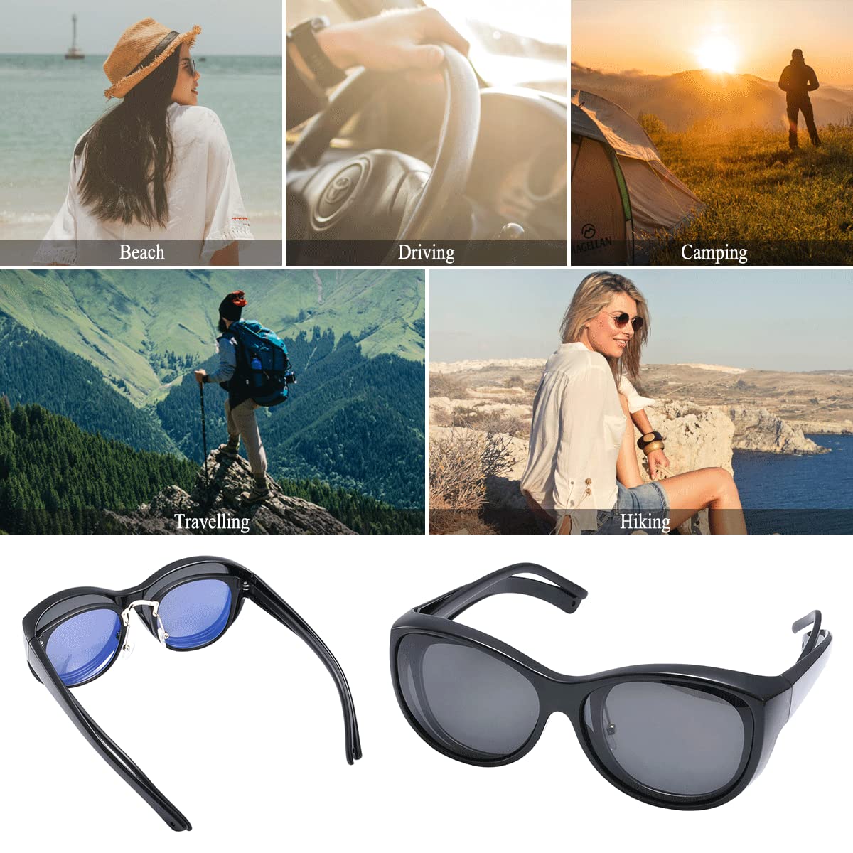 **Br'Guras Polarized Oversized Wrap-Around Shield Sunglasses – UV Protection, Cat Eye Frame for Men & Women (Black) – Perfect for Driving, Outdoor Sports & Fashion**