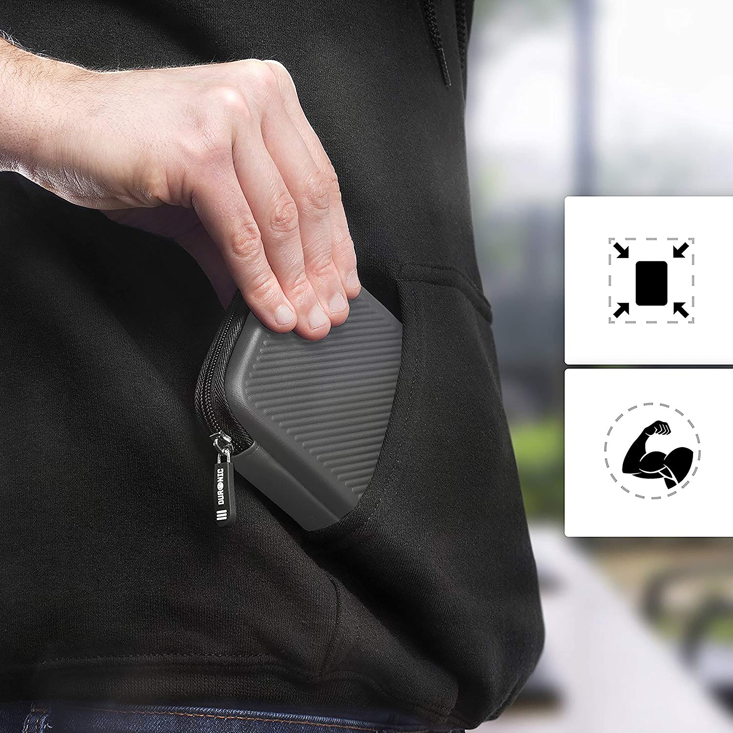 Duronic HDC2/GY Hard Drive Case - Portable EVA Protective Storage Pouch for External Hard Drives & Cables | Lightweight & Durable | Compatible with WD, Toshiba, Seagate, Samsung | Perfect for Travel, Office & Data Backup Protection