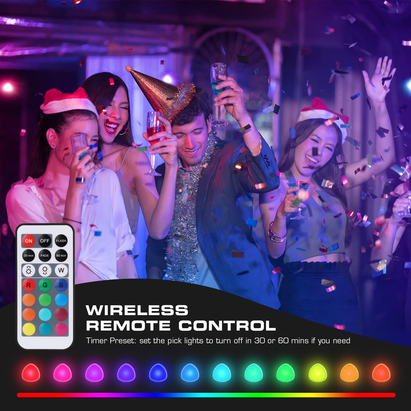 EverBrite LED Puck Lights - Wireless Remote Controlled Tap Lights with 12 RGB Colors, 3-Pack - Under Cabinet Lighting for Kitchen, Closet, Pantry, Stairs & Wardrobe - Battery Powered (Includes 9 AAA Batteries)