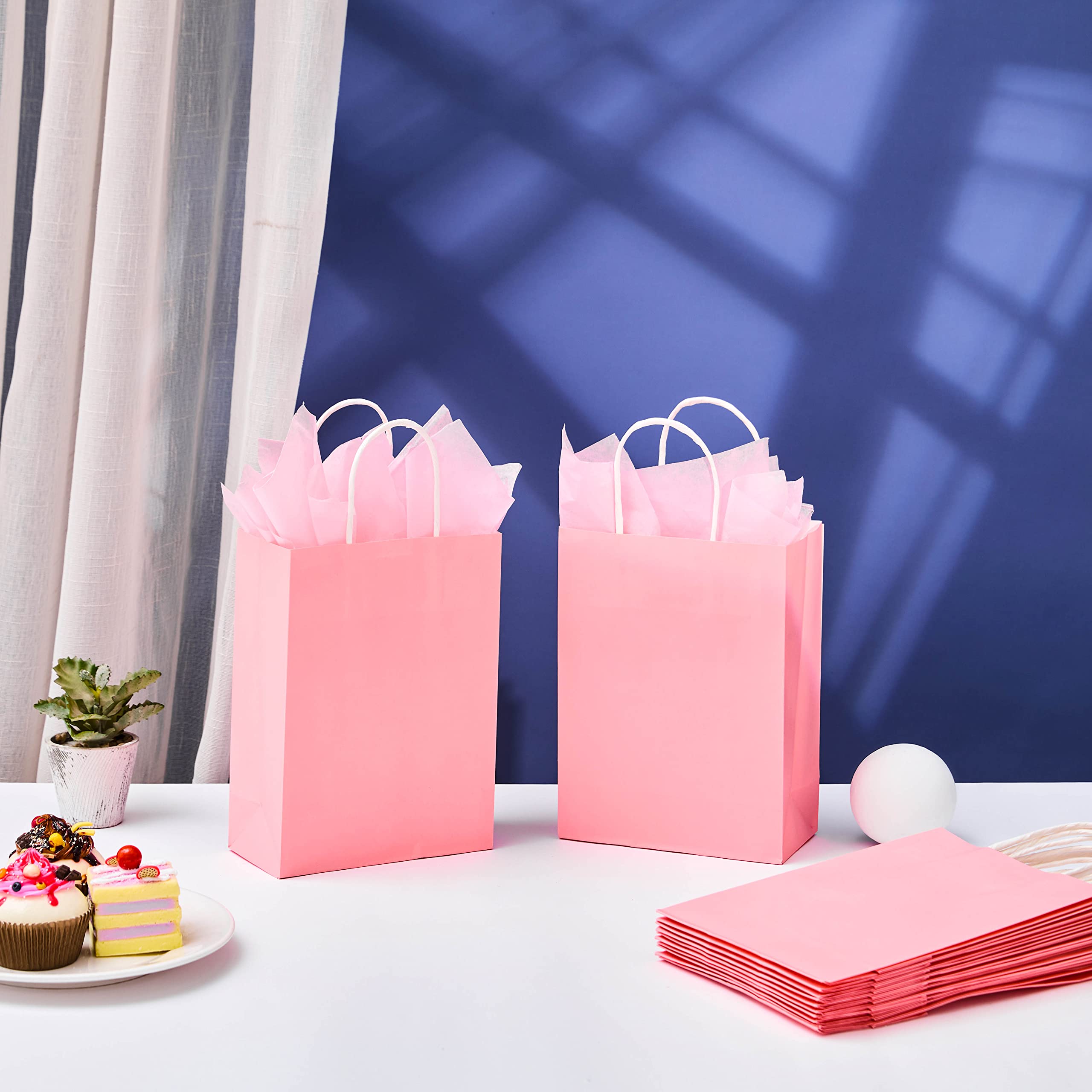 24 Pack Small Party Favor Bags with Handles - Cute Pink Goodie Bags for Birthday Parties, Baby Showers & Wedding Favors | Bulk Gift Bags for Kids, Candy, Treats & Party Supplies