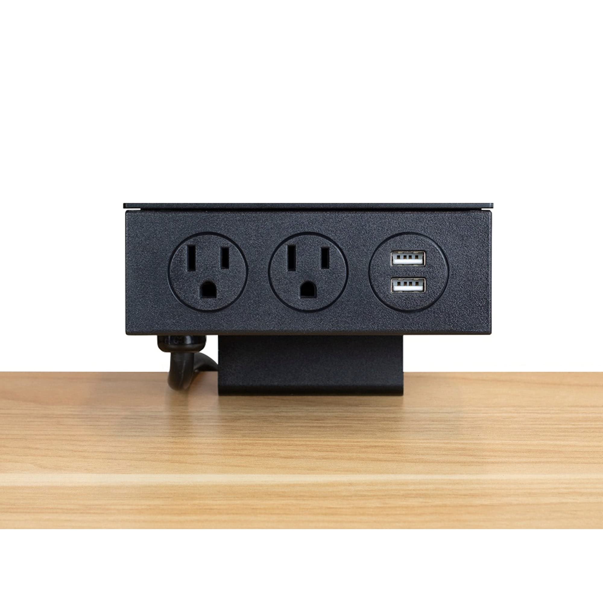 Progressive Automations 2-Outlet Desk Clamp Power Strip with 2 USB Ports - Black | Space-Saving Charging Station for Home Office, Dorm Room & Workbench