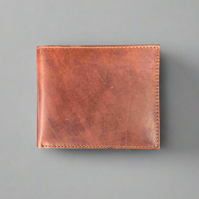 Men's Genuine Cow Leather Bifold Flip Up Wallet - Slim RFID Blocking for Everyday Use & Travel