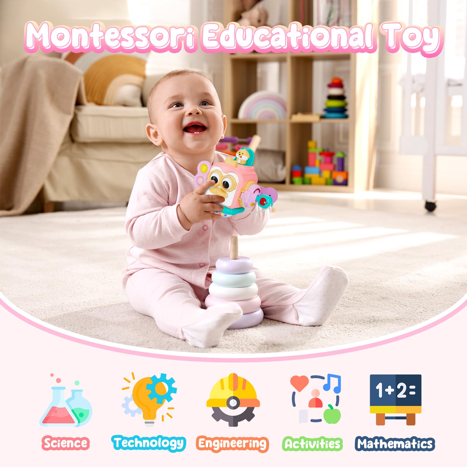 Montessori Toys for 1 Year Old Girls - Educational Busy Cube & Sensory Travel Toys for Toddlers 1-3 Years | Fine Motor Skills Learning Toys | Perfect Birthday Gifts for Girls (Home, Classroom & Travel Use)