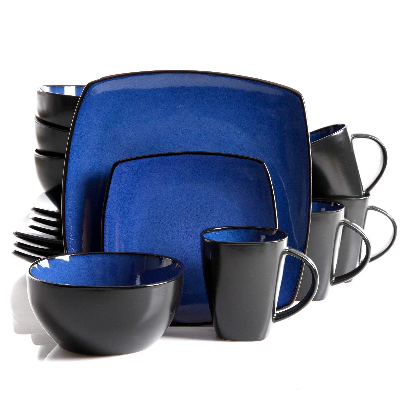 Modern Blue Solid Casual Round Stoneware Dinnerware Set - 16 Piece Microwave Safe Dish Set for Everyday Use, Medium Size - Perfect for Family Dinners, Parties & Casual Dining