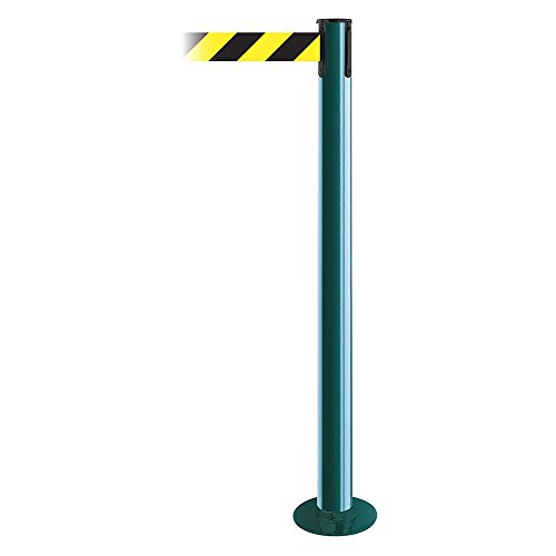 Tensator 889F-28-28-MAX-NO-D4X-C Fixed Barrier Post with Green Belt - Crowd Control, Queue Management for Events, Retail Stores & Public Spaces