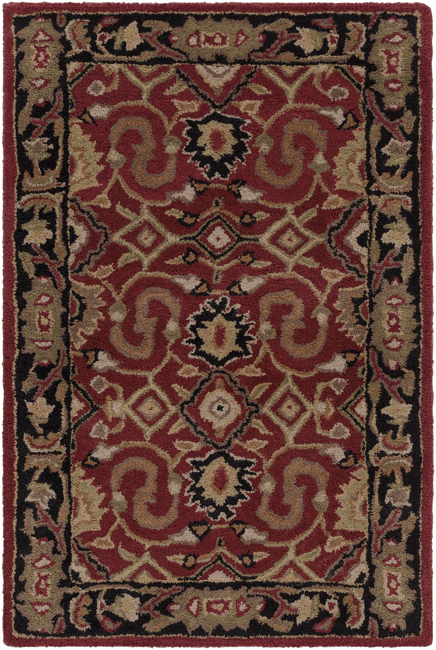 Hauteloom Encinitas Wool Area Rug for Living Room & Bedroom - Traditional Black, Beige, Purple 2' x 3' - Soft & Durable Handmade Rug for Home Decor, Cozy Floor Covering