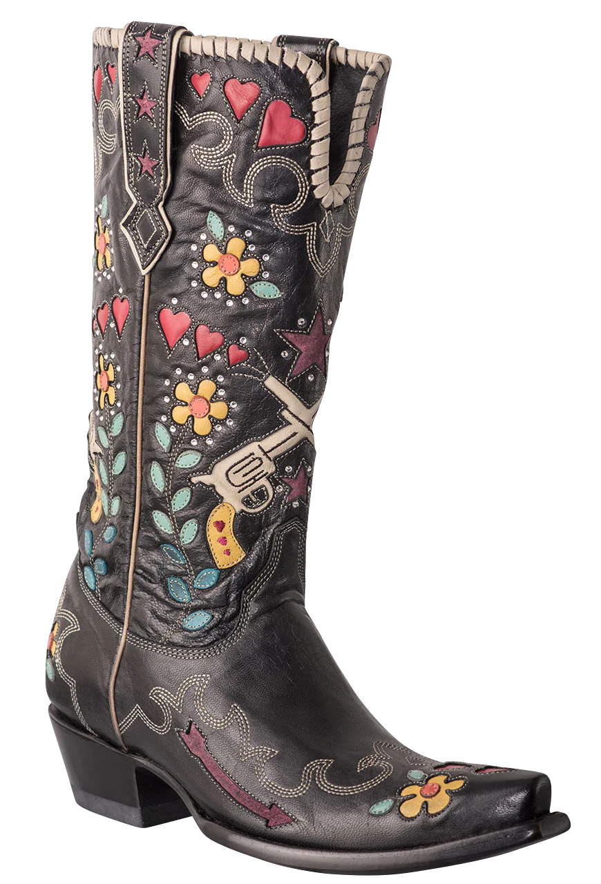 Old Gringo Double D Ranch Goat Bandit Cowgirl Boots for Women - Black Western Boots for Country Dancing, Rodeo & Cowgirl Fashion