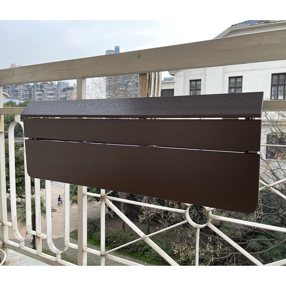 Foldable Balcony Hanging Table - Adjustable Weather-Resistant Wooden Side Table for Coffee, Plants & Dining | Perfect for Outdoor Deck, Patio & Indoor Use | Brown Finish (60x37cm)