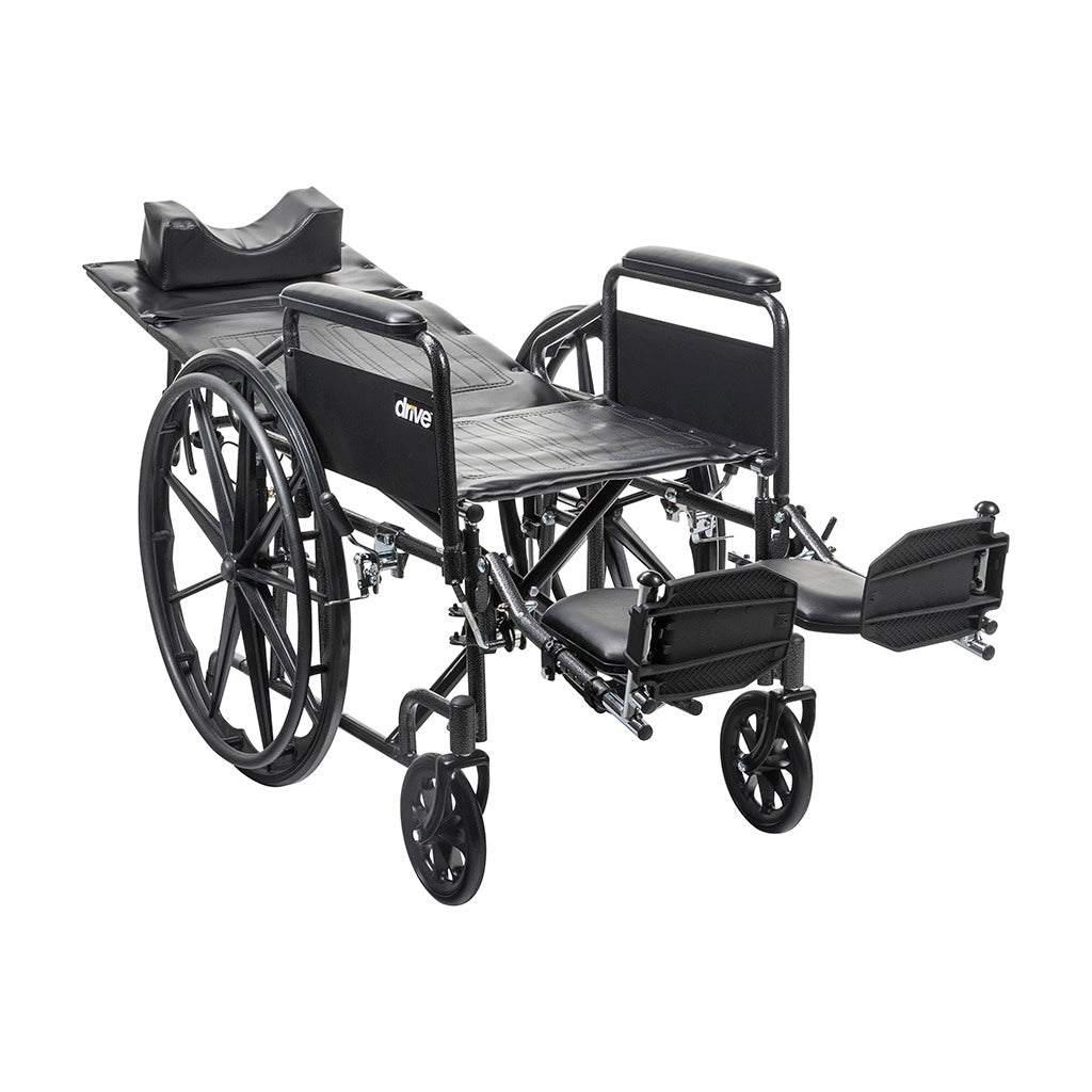 Premium Silver Sport Reclining Wheelchair with Adjustable Elevating Leg Rests - Lightweight Mobility Aid for Seniors & Recovery - Perfect for Home Use, Travel, and Outdoor Activities
