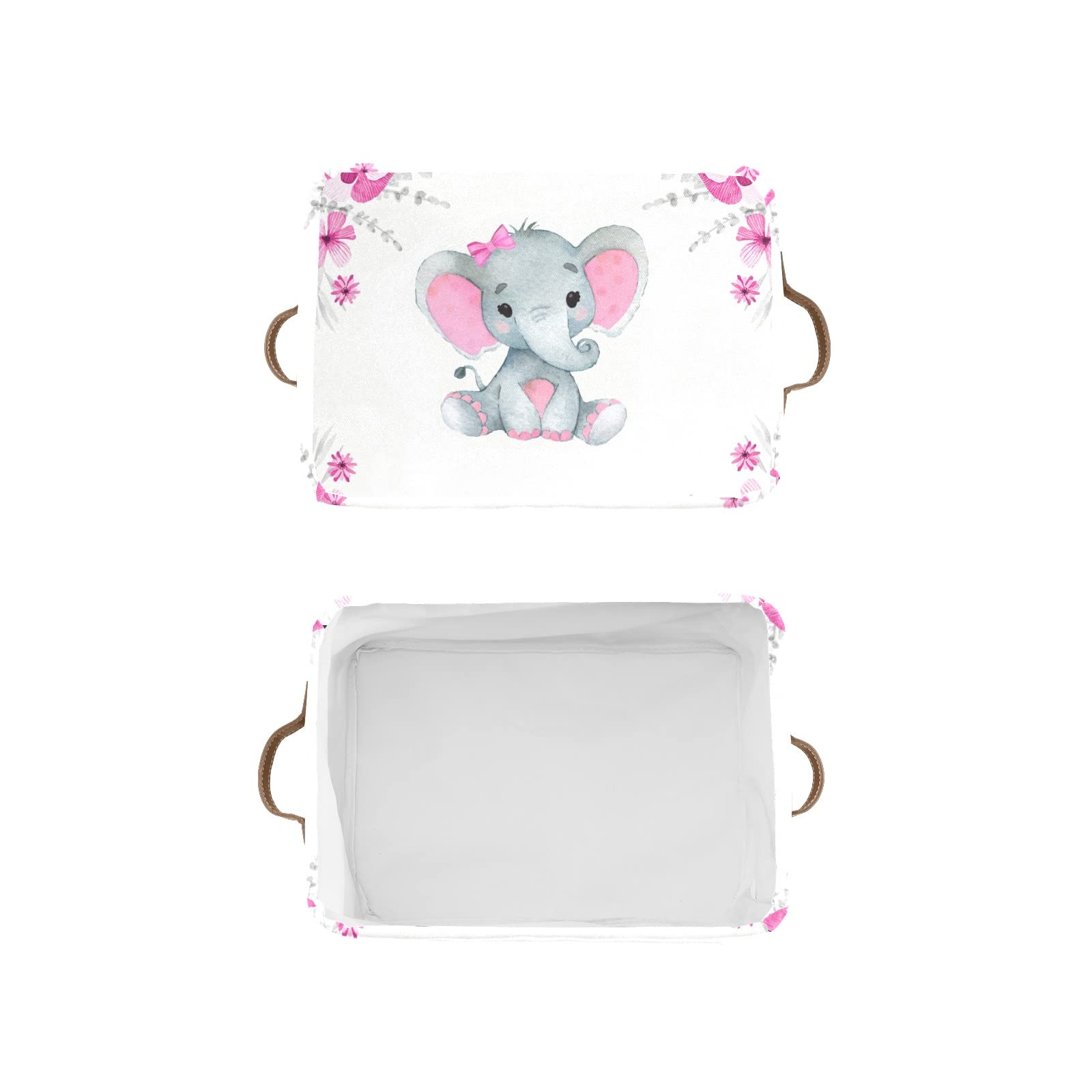 Personalized Pink Elephant Storage Bins with Handles - 1 Pack Organizer Baskets for Nursery, Closet, Shelves & Toy Storage | Perfect for Kids' Room Organization & Home Decor