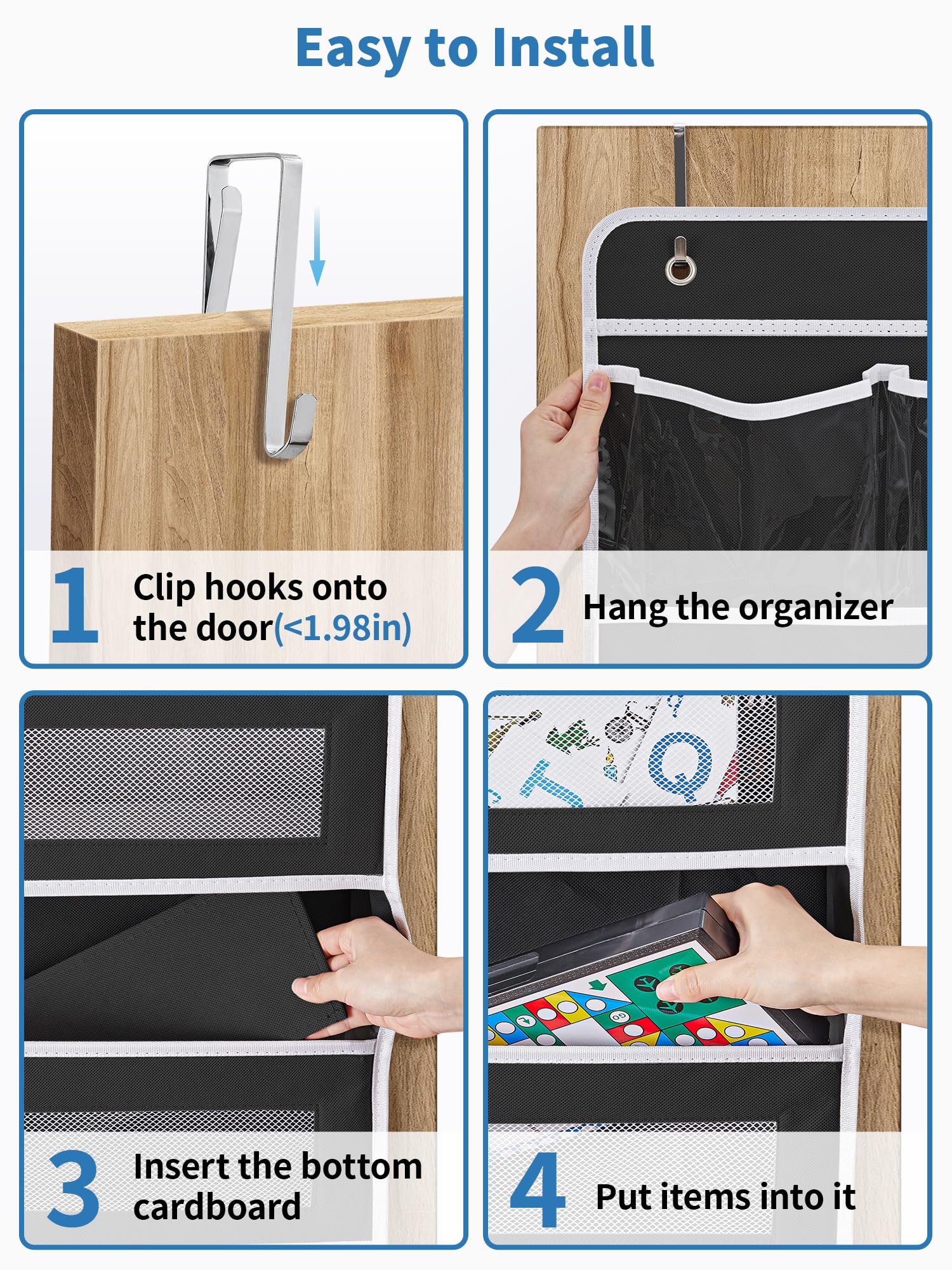 JARLINK 5-Tier Over The Door Organizer with Clear Pockets - Heavy Duty Hanging Storage Shelf for Bedroom, Bathroom, Nursery & Pantry - Holds 50 lbs - Perfect for Toys, Diapers, Clothes & Household Items