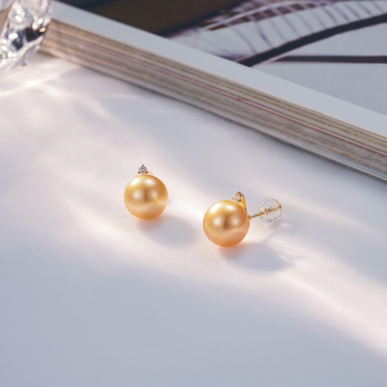 18K Gold Diamond South Sea Golden Pearl Earrings - Luxury Dangle Earrings for Women - Perfect for Weddings, Parties & Special Occasions