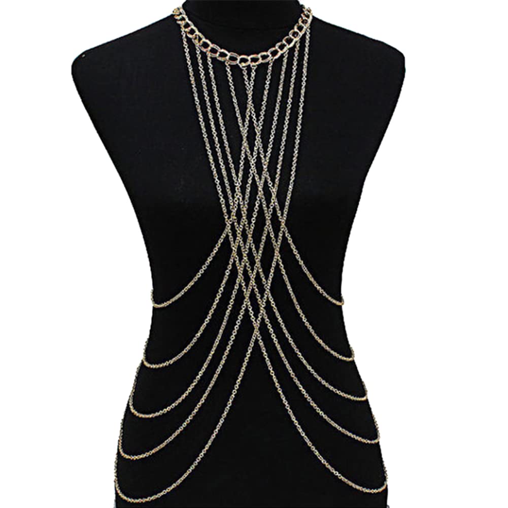 Gold Body Chain Bra Crossover Bikini Necklace Jewelry for Women & Girls - Perfect for Beach Parties, Music Festivals & Summer Vacations