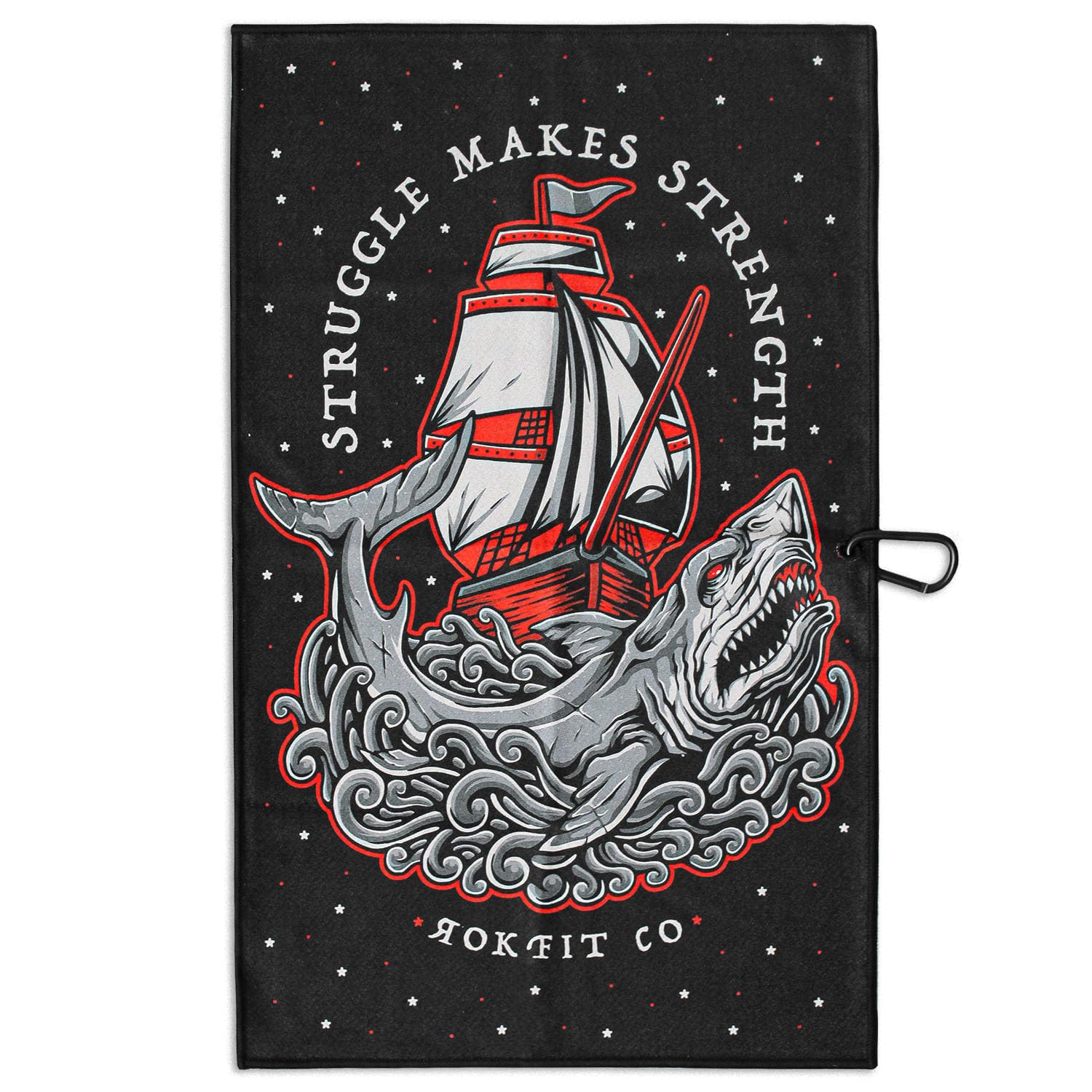RokFit Multi-Use Sports Towel - Gym, Golf & Outdoor Utility Towel with Carabiner Clip | Bold Graphic Design (Struggle Makes Strength) | Perfect for Workouts, Golfing & Active Lifestyles