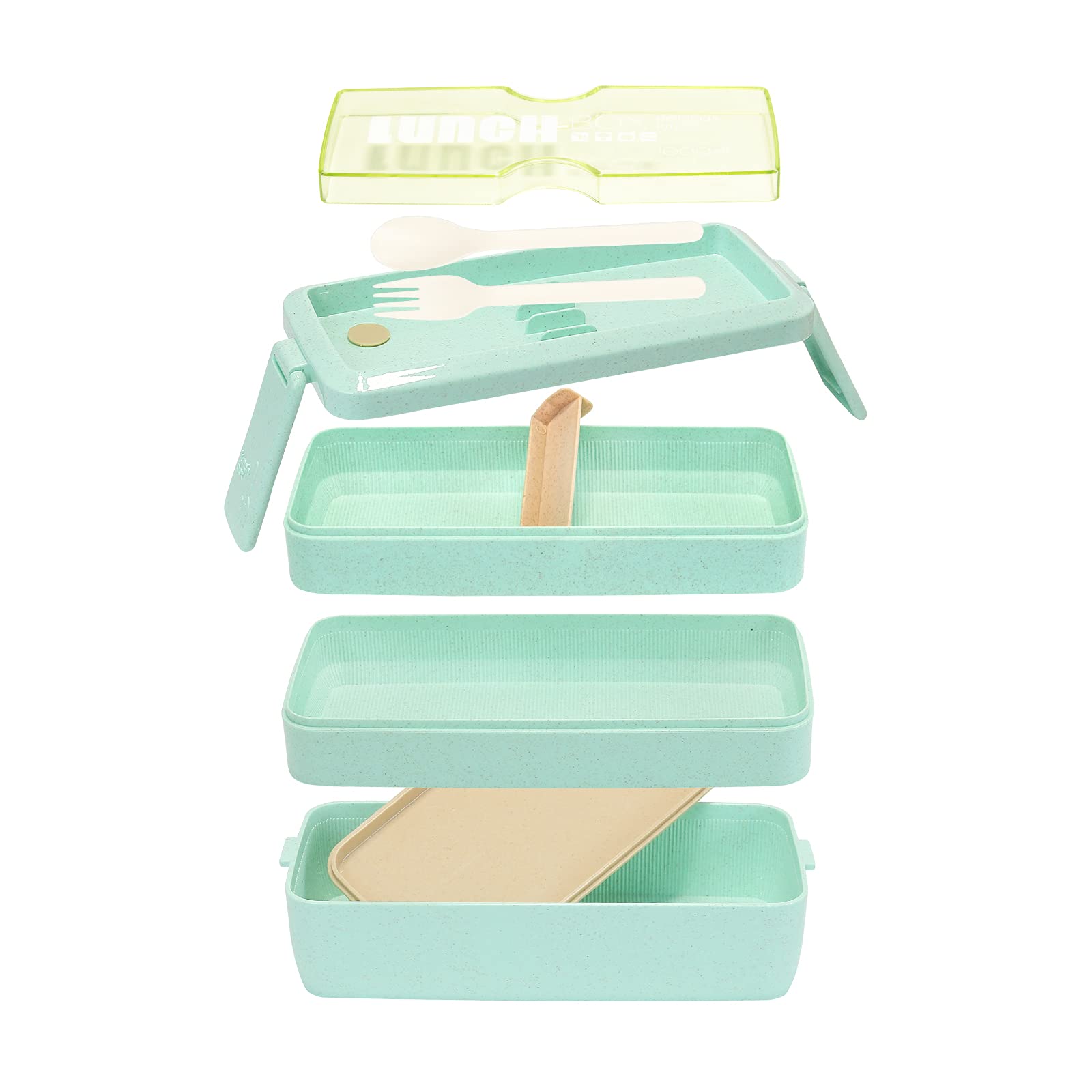 Eco-Friendly Bento Box Lunch Container - Stackable 3-Tier BPA Free Food Storage with Built-in Utensils for Kids & Adults - Perfect for School, Office & Picnics (Green) | Microwave & Dishwasher Safe Meal Prep Solution