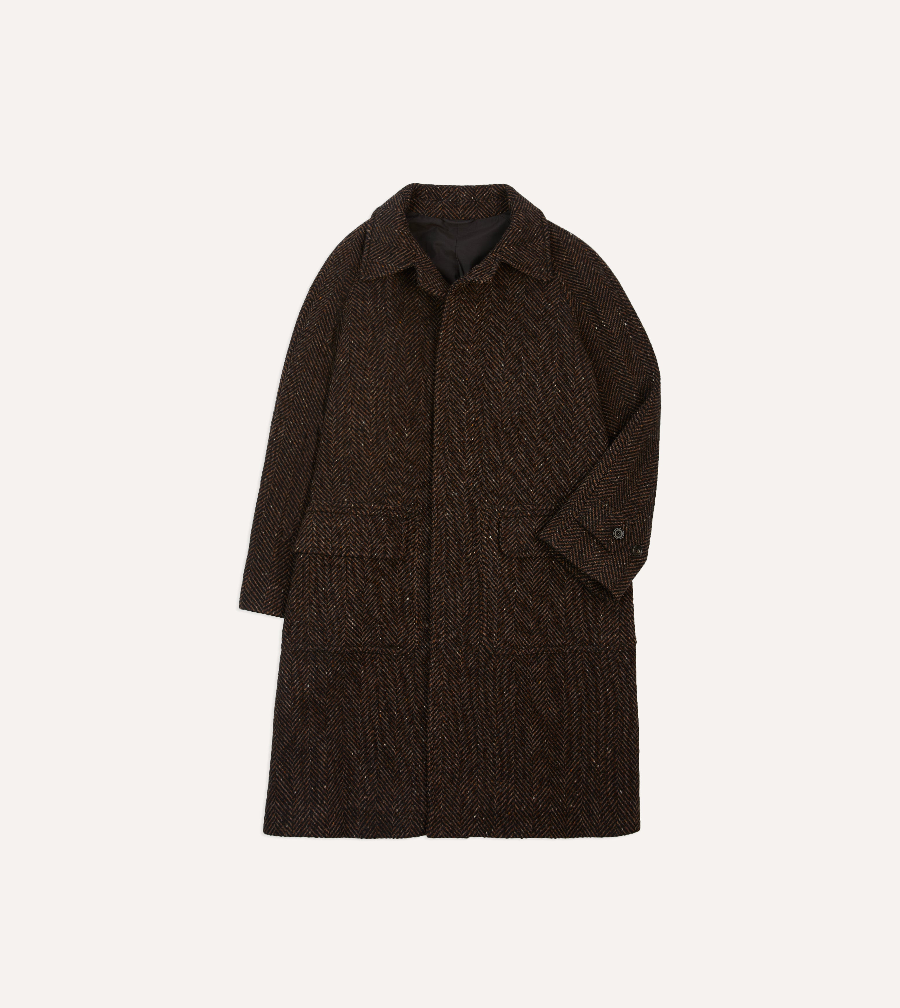 Brown Herringbone Wool Raglan Coat for Men - Warm Winter Overcoat with Stylish Herringbone Pattern - Perfect for Office, Dating & Outdoor Activities