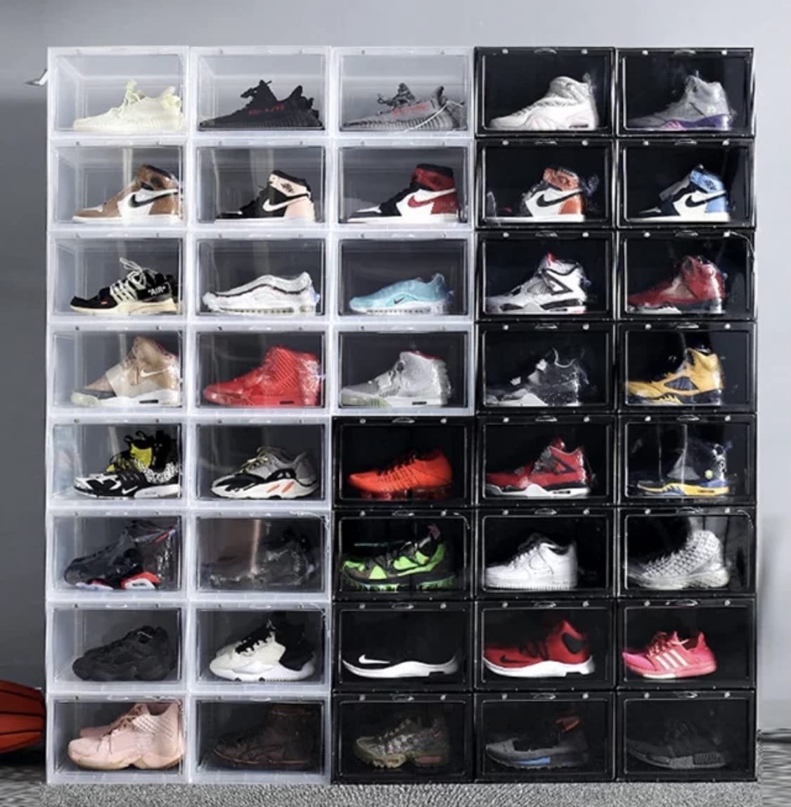 EZB - Magnetic Shoe Storage Box Drop Side/Front Sneaker Case Stackable Container XL (Obsidian Black, 5 Pack) - Perfect for Organizing Closet, Displaying Sneaker Collection, and Space-Saving Shoe Storage Solutions