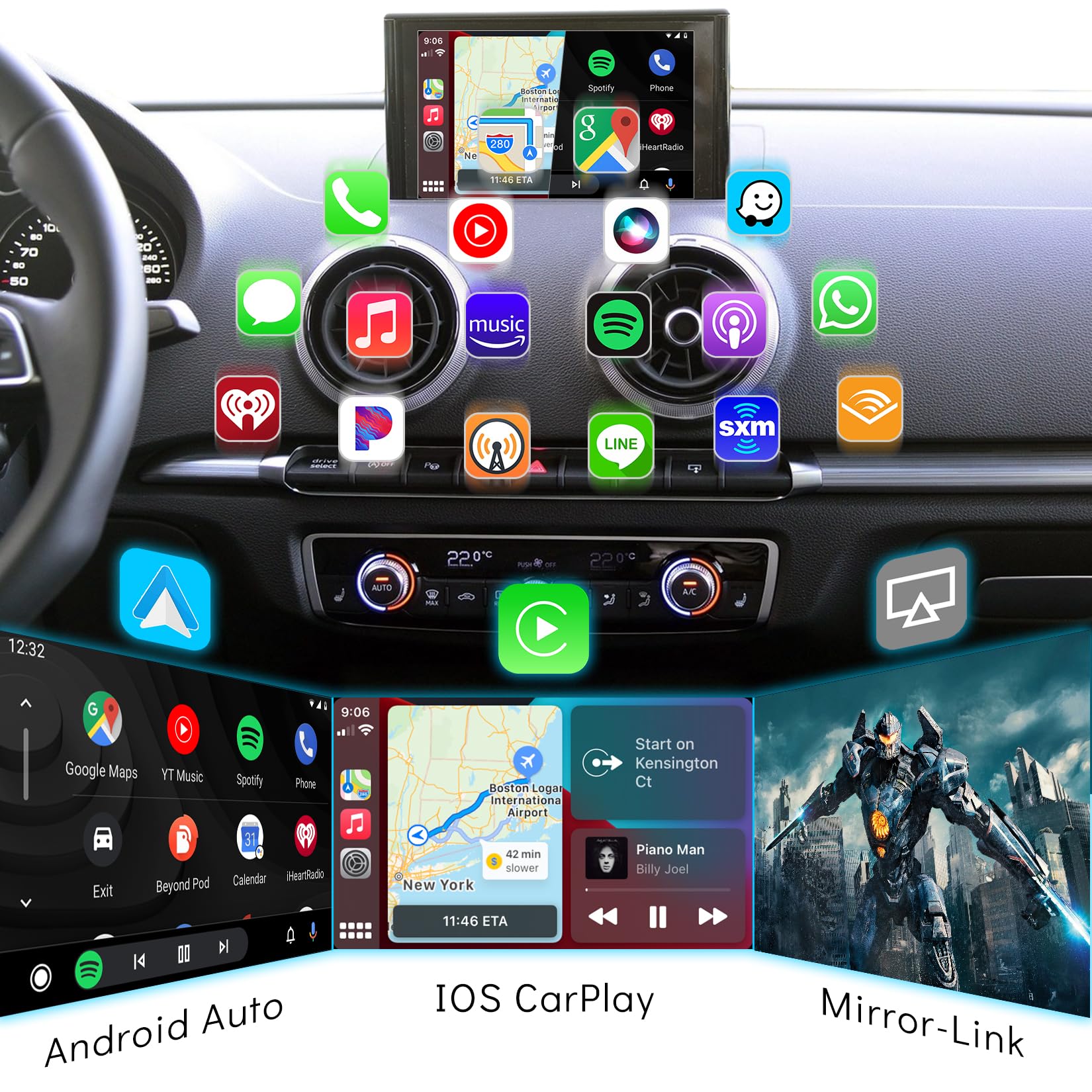 Wireless CarPlay & Android Auto Retrofit Kit for Audi A3 A4 A5 Q5 Q7 B9 (2013-2019) - AirPlay & MirrorLink Support, iOS 14 Split Screen, USB Playback, Built-in YouTube App | Perfect for Commuting, Road Trips & Hands-Free Navigation