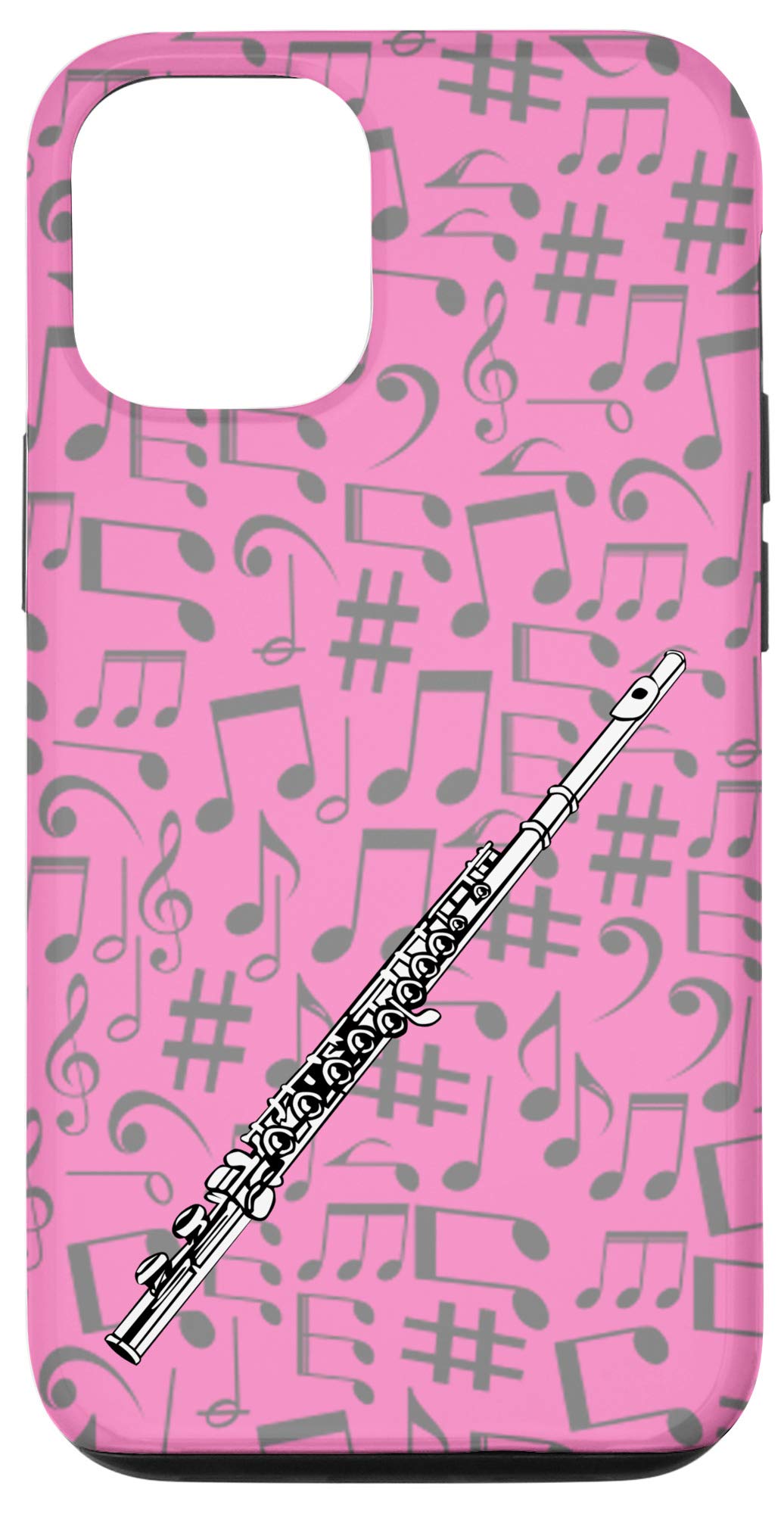 iPhone 12/12 Pro Flute Design Phone Case with Music Notes - Perfect Gift for Musicians & Music Lovers - Pink Protective Cover - Ideal for Concerts, Music Classes & Daily Use