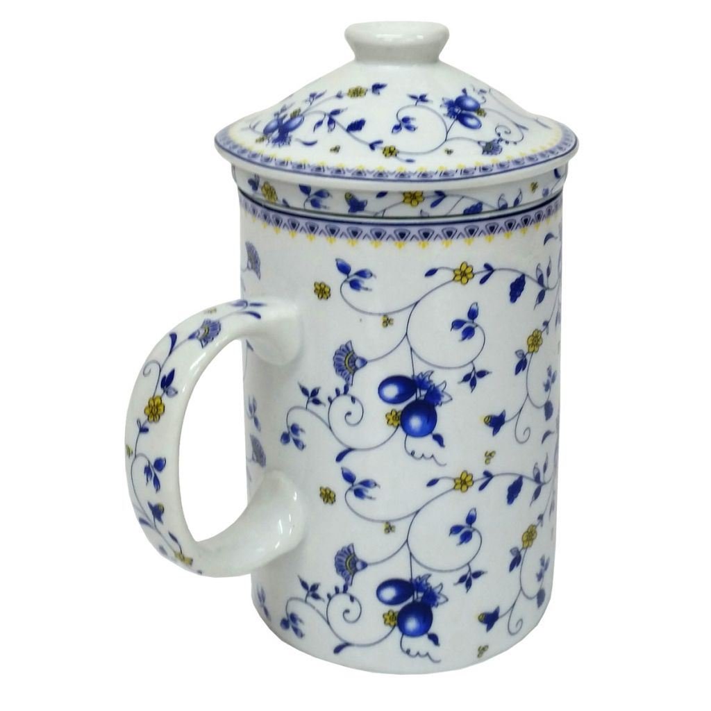 Premium Porcelain Chinese Tea Mug with Infuser & Lid - Elegant Fruit Vine Design - Perfect for Loose Leaf Tea, Herbal Infusions & Home/Office Use
