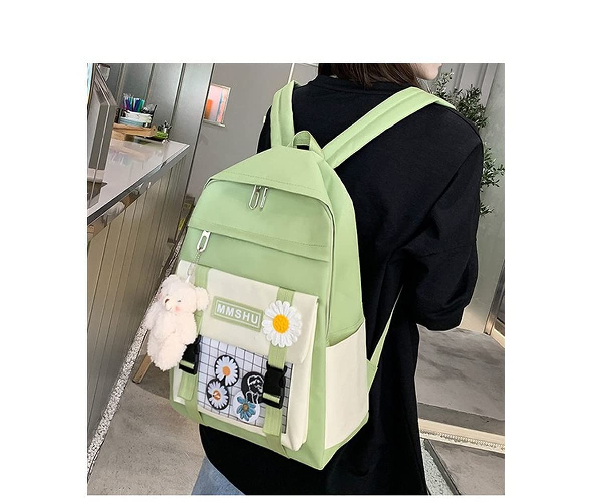 4Pcs Cute Canvas School Backpack Set with Bear Charm - Lightweight Laptop Backpack for Students, Medium Blue - Perfect for School, College, Travel & Daily Use