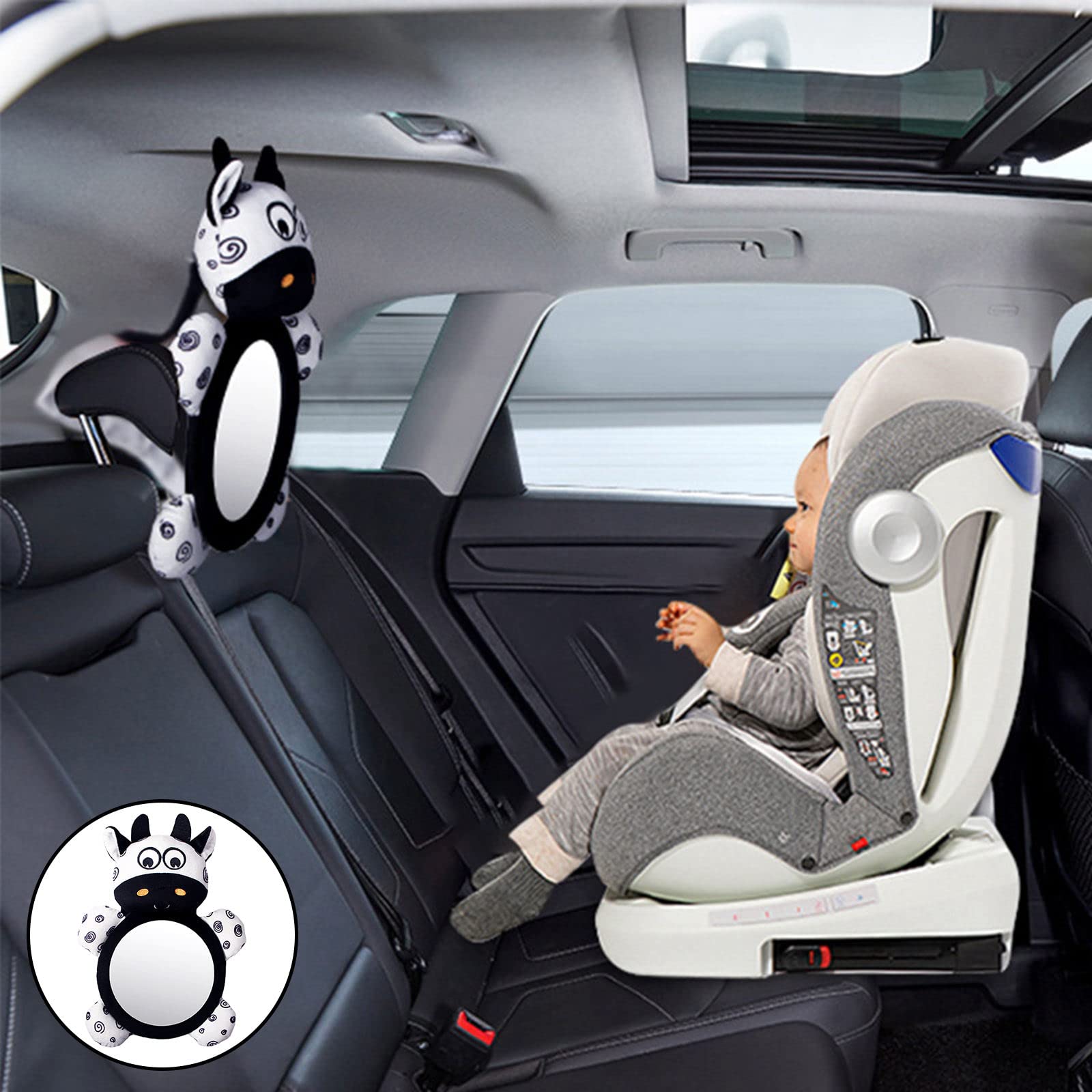 Baby Car Seat Observation Mirror - Rear Facing Safety Mirror for Infant & Toddler with Cute Cow Design | Perfect for Road Trips, Daily Commutes & Backseat Monitoring