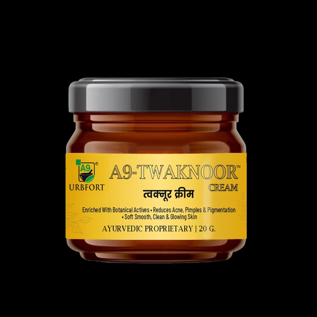 URBFORT A9 Twak Noor Organic Face Cream - Ayurvedic Acne Scar & Pimple Treatment with Neem, Tea Tree Oil, Shea Butter & Rose Water - Natural Skincare for Men & Women (20g) | Perfect for Daily Acne Care & Skin Brightening