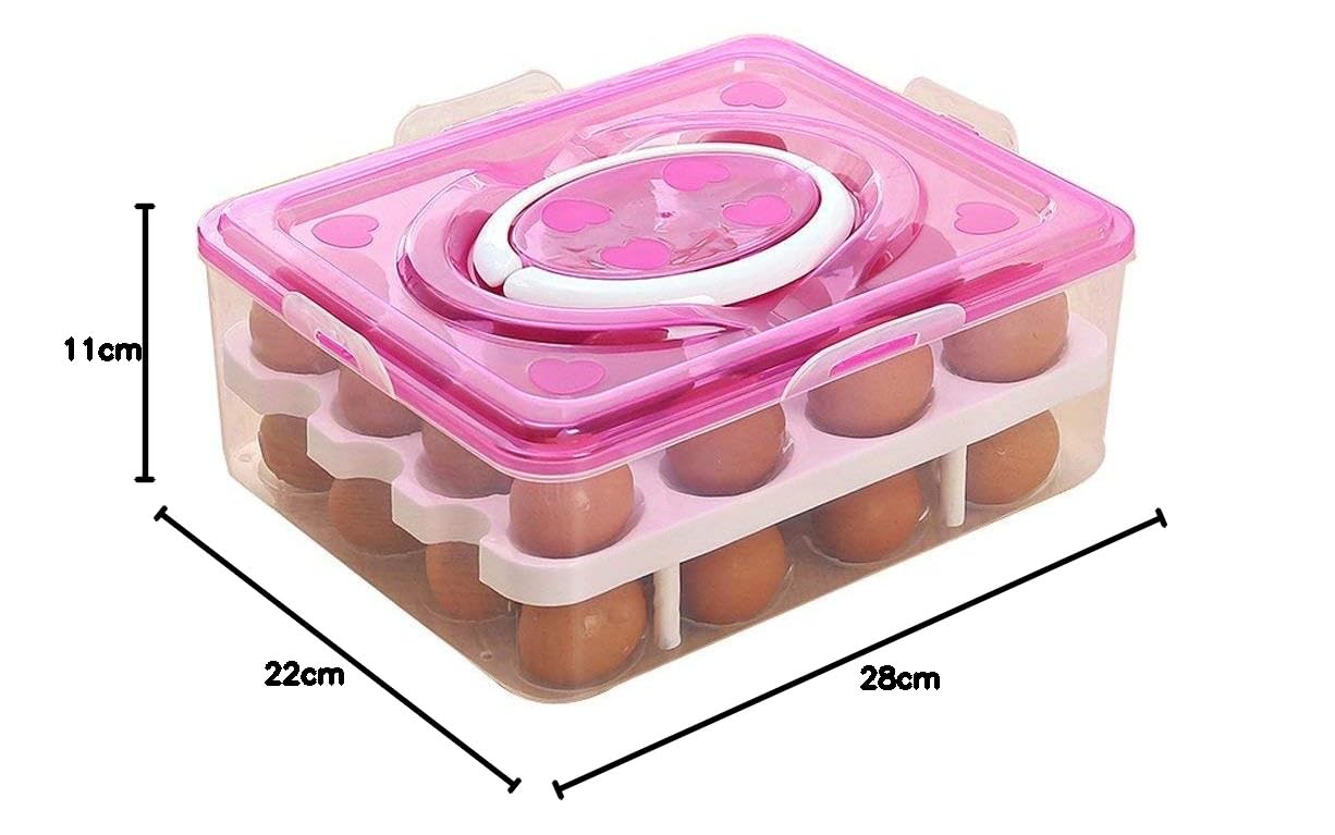 Made in India Double Layer 32 Egg Plastic Carrier - Refrigerator & Kitchen Food Storage Box/Basket, Multicolour for Home & Office Use
