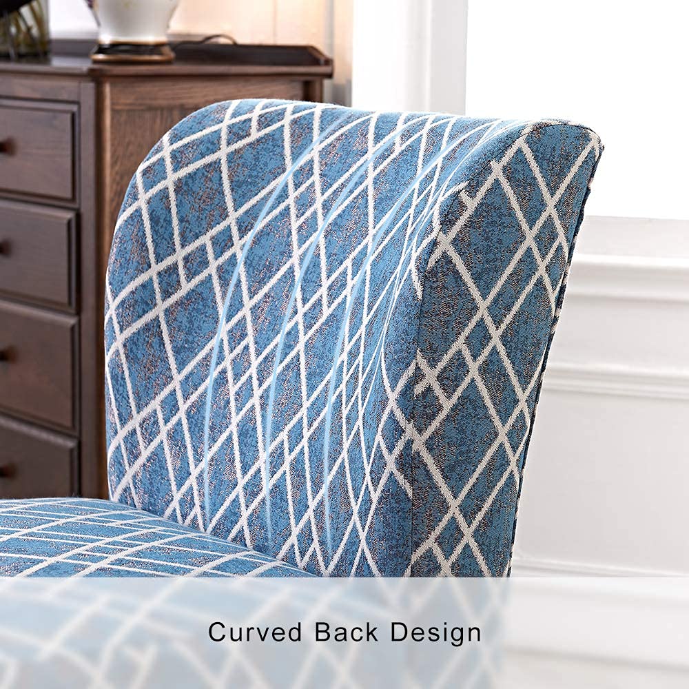 Modern Accent Chair - Blue Stripes Polyester Fabric Upholstered, Urban Style Armless Dining Side Chair with Solid Wood Legs (Set of 2) - Perfect for Kitchen, Living Room, Home Office & Small Space Decor