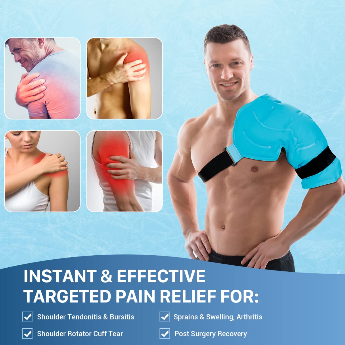 Comfytemp Reusable Shoulder Ice Pack Wrap for Hot & Cold Therapy - Large Gel Ice Pack for Rotator Cuff Injuries, Shoulder Pain Relief, Swelling, Bursitis & Post-Surgery Recovery - Perfect for Sports Injuries, Arthritis & Physical Therapy