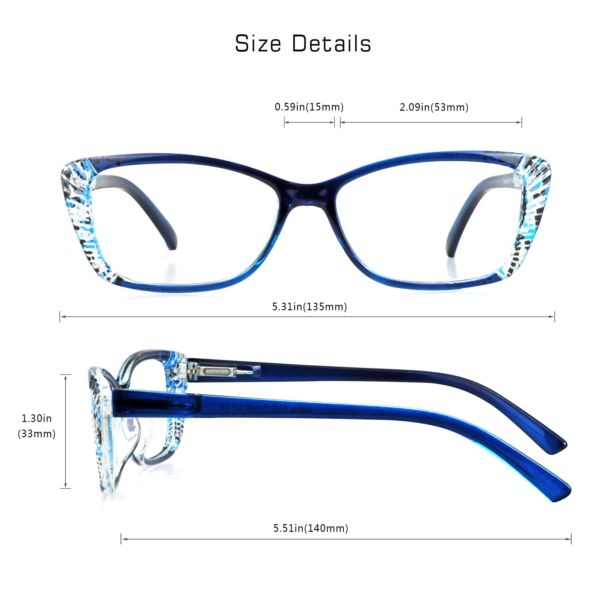 VisionGlobal 5 Pairs Spring Hinge Reading Glasses - Blue Light Blocking for Women & Men | Office & Screen Use