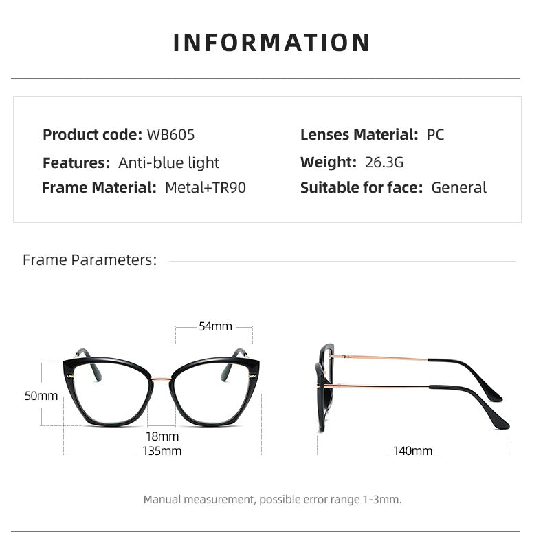 TR90 Lightweight Butterfly Glasses Frames WB605 - Stylish & Durable Eyewear for Women & Men - Perfect for Reading, Driving & Fashion Accessories