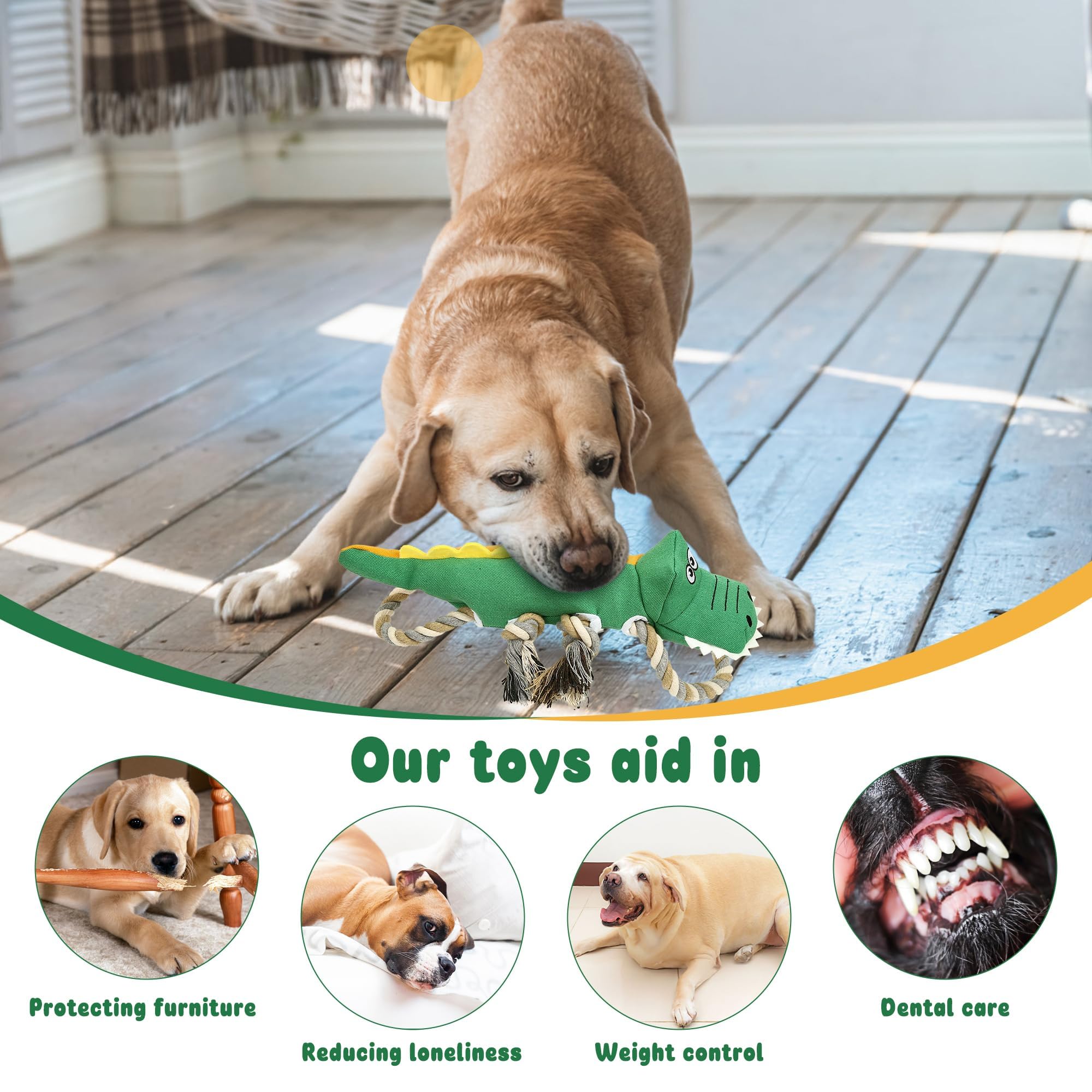 IOKHEIRA Indestructible Dog Toys for Aggressive Chewers - Durable Chew Toys for Large Dogs & Big Breeds, Tough Crocodile-Shaped Toy for Playtime & Training