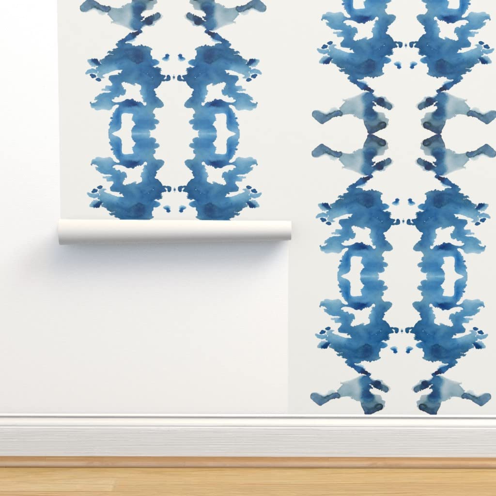 Peel & Stick Removable Wallpaper Swatch - Large Ink Stripe Paint Brush Design in Blue Green Indigo Ikat Pattern | Custom Wall Decal by Spoonflower | Perfect for Bedroom, Nursery & Home Office Decor