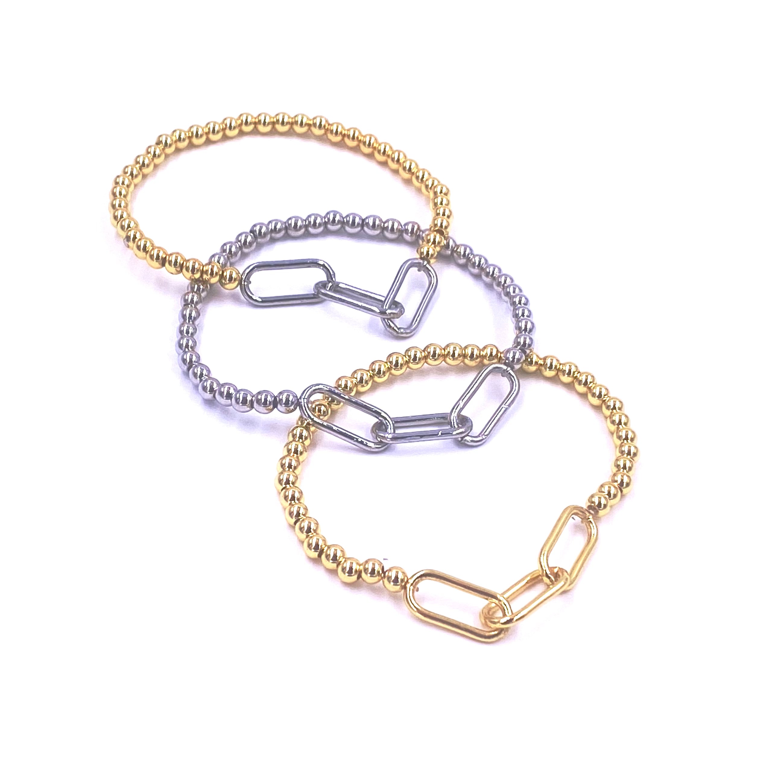 Ashley Gold Stainless Steel Beaded Ball Mixed Link Bracelet - Elegant Gold Plated Jewelry for Women, Perfect for Parties, Weddings & Everyday Wear