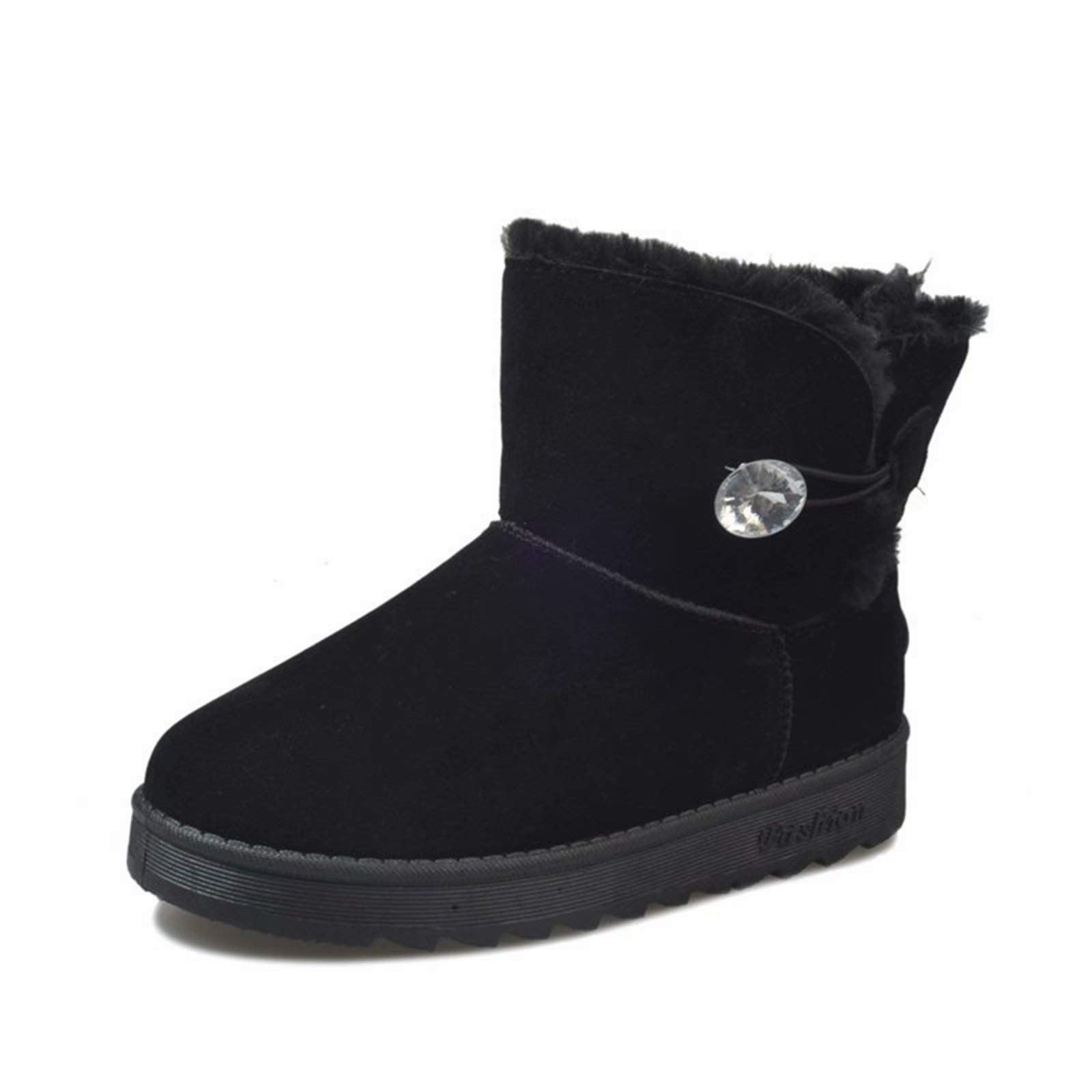 JRYⓇ Women's Fur Lined Snow Boots - Warm Winter Ankle Boots with Non-Slip Sole, Low Heel Combat Boots for Outdoor Hiking, Walking & Work | Waterproof Winter Boots for Women in Solid Colors | Perfect for Snowy Weather, Commuting & Casual Wear